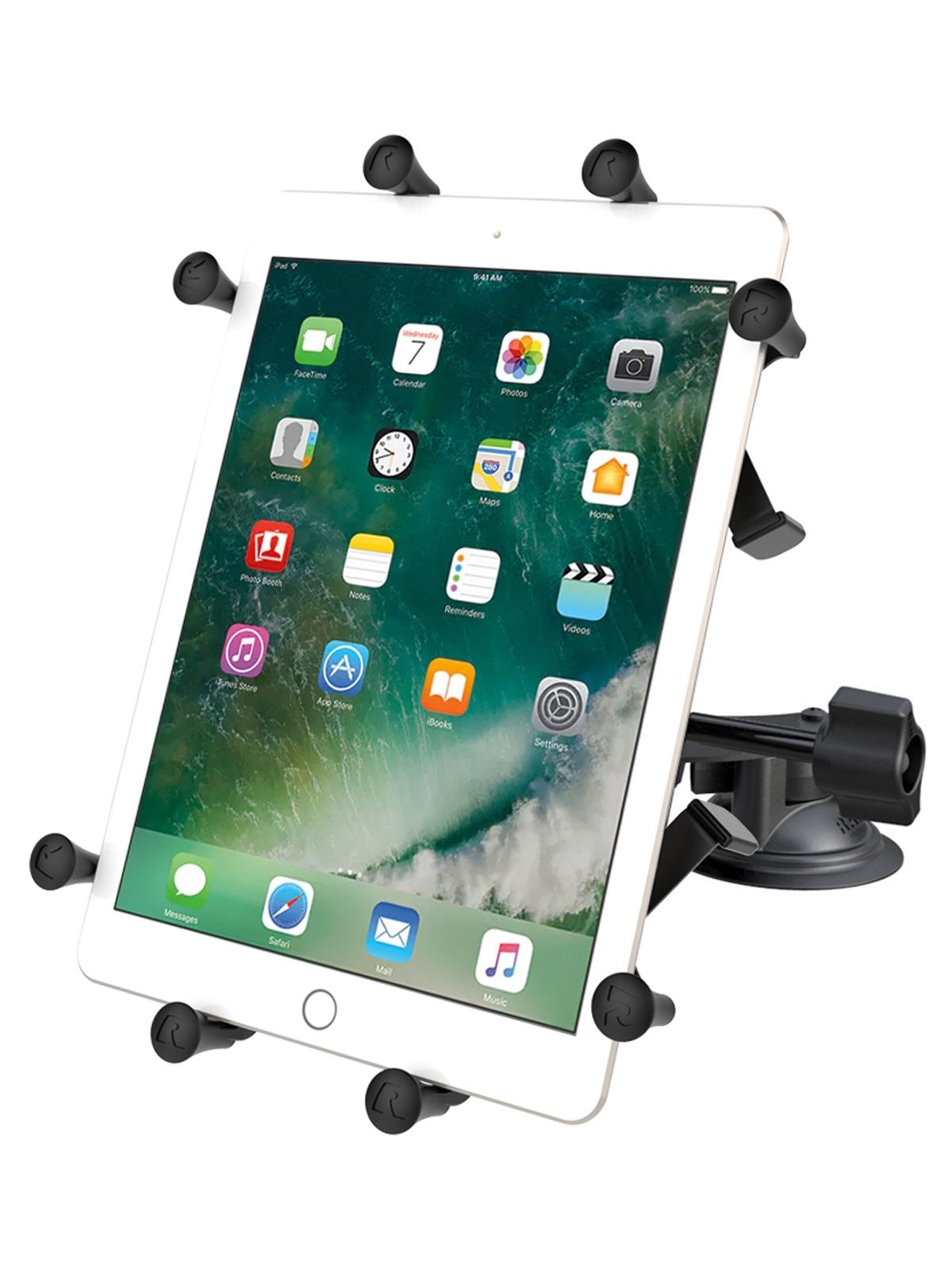 RAM Mounts X-Grip Doppel-Saugfuß-Halterung für 9-11 Zoll Tablets - Runde Basiskugel - Mittlerer Verbindungsarm (Langer Feststellhebel) - Saugfuß mit Trapez Basiskugel - B-Kugel (1 Zoll) - Schrauben-Set – Produktansicht