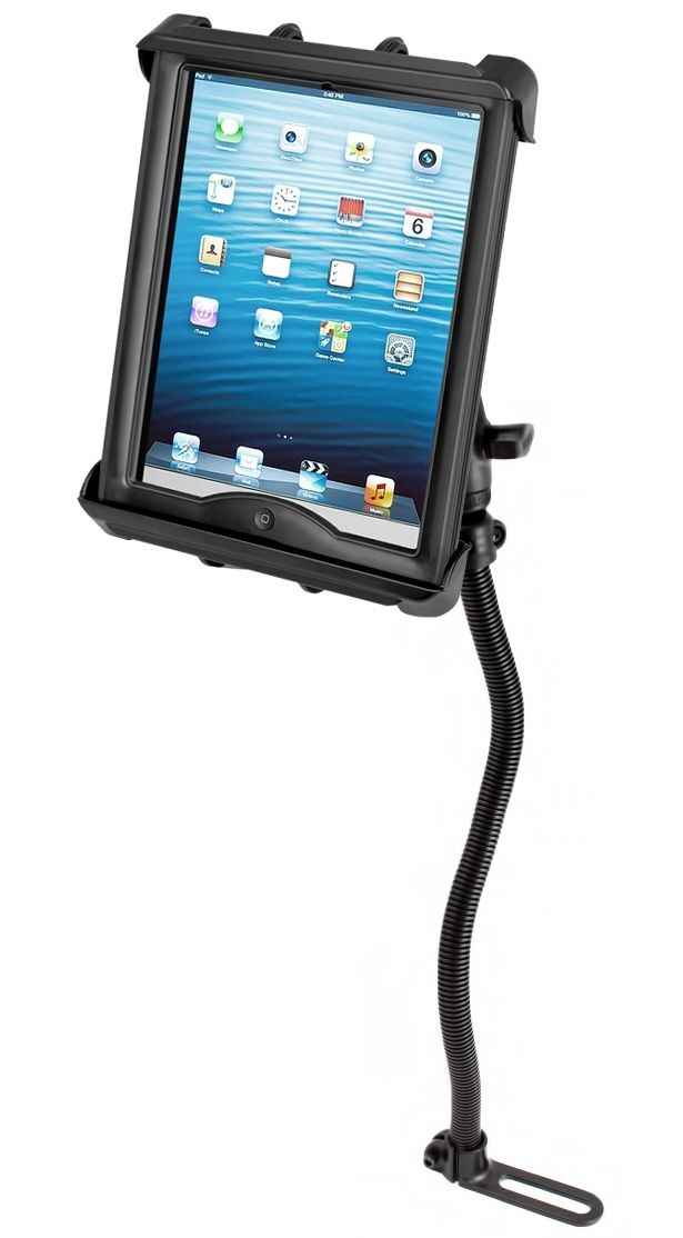 RAM Mounts Pod I Sitzschienen-Adapter mit Universal Tab-Tite Halteschale (10 Zoll Tablets) - B-Kugel (1 Zoll), flexibler Stab (ca. 450 mm) – Produktansicht
