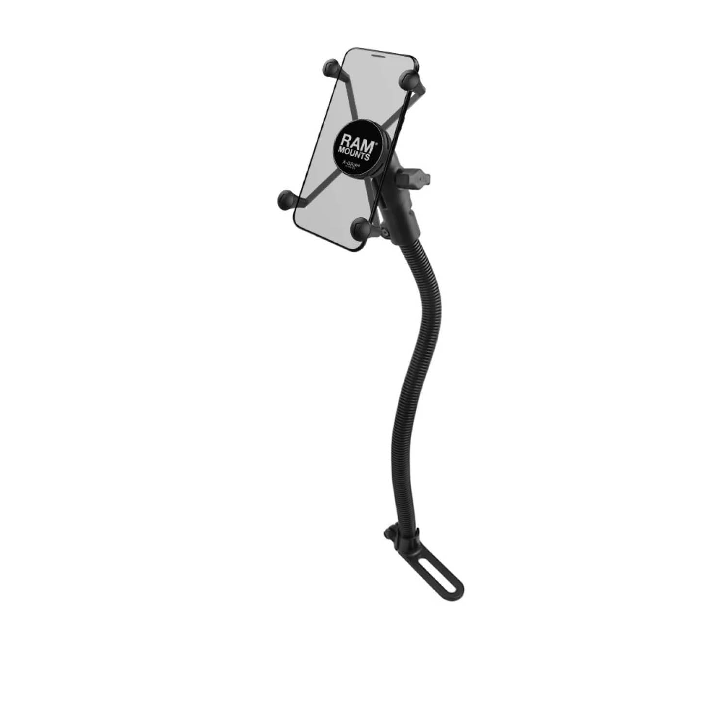 RAM Mounts X-Grip Schwanenhals-Halterung für Smartphones - Bis 114,3 mm Breite - 18 Zoll Aluminium Schwanenhals - Pod-Basis (Fahrzeugsitz - Ohne Bohren) - B-Kugel (1 Zoll) - Schrauben-Set – Produktansicht
