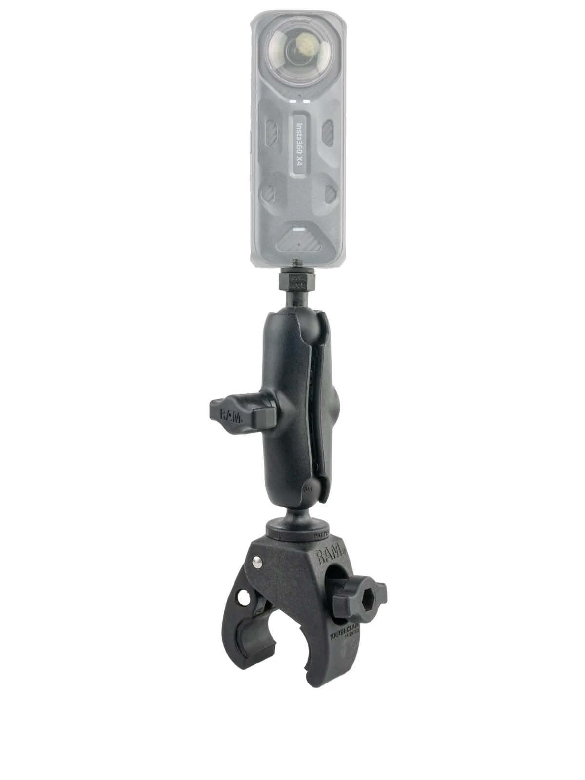 RAM Mounts Tough-Claw Set - B-Kugel (1 Zoll) - Kleiner Tough-Claw (Durchmesser 15,9 - 29,0 mm) - Mittlerer Verbindungsarm (ca. 94,74 mm) - Tough-Ball Adapter für Insta360 Kamera mit 1/4"-20 Gewindestift – Produktansicht