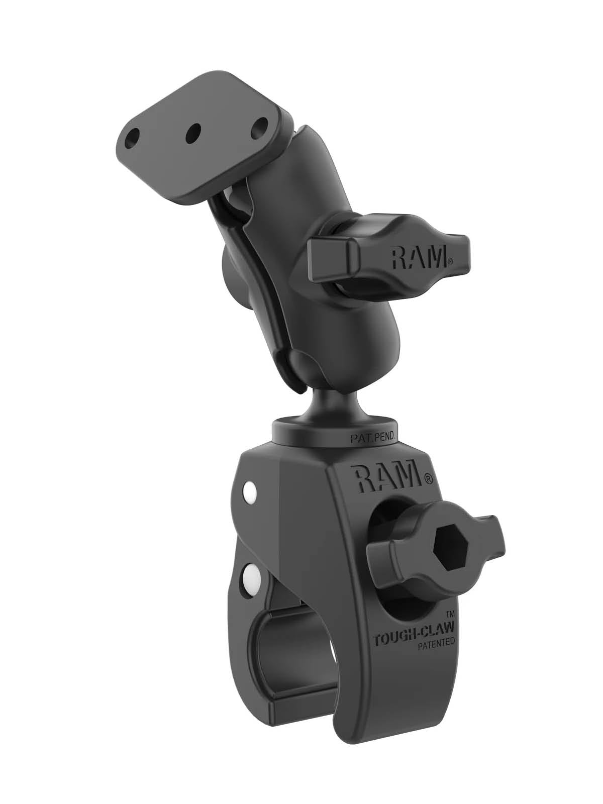 RAM Mounts Tough-Claw Set - B-Kugel (1 Zoll) - Kleiner Tough-Claw (Durchmesser 15,9 - 29,0 mm) - Kurzer Verbindungsarm (ca. 61,46 mm) - Diamond (Trapez) Basisplatte (2-Loch AMPS) – Produktansicht