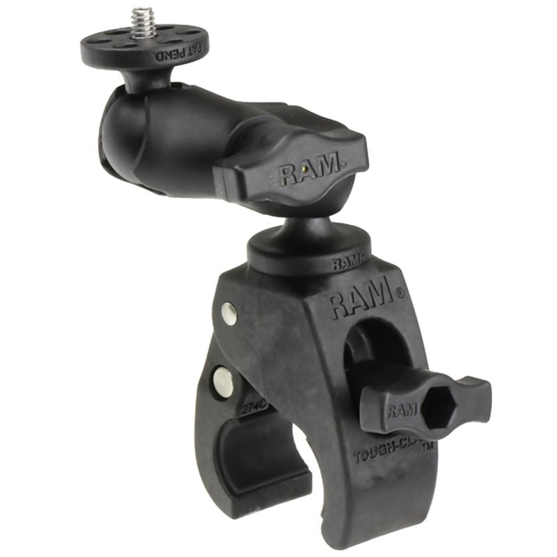RAM Mounts Tough-Claw Kamerahalterung mit 1/4"-20 Gewindestift - B-Kugel (1 Zoll), Tough-Claw klein (Durchmesser 15,9-29,0 mm), kurzer Verbindungsarm (ca. 60mm) – Produktansicht