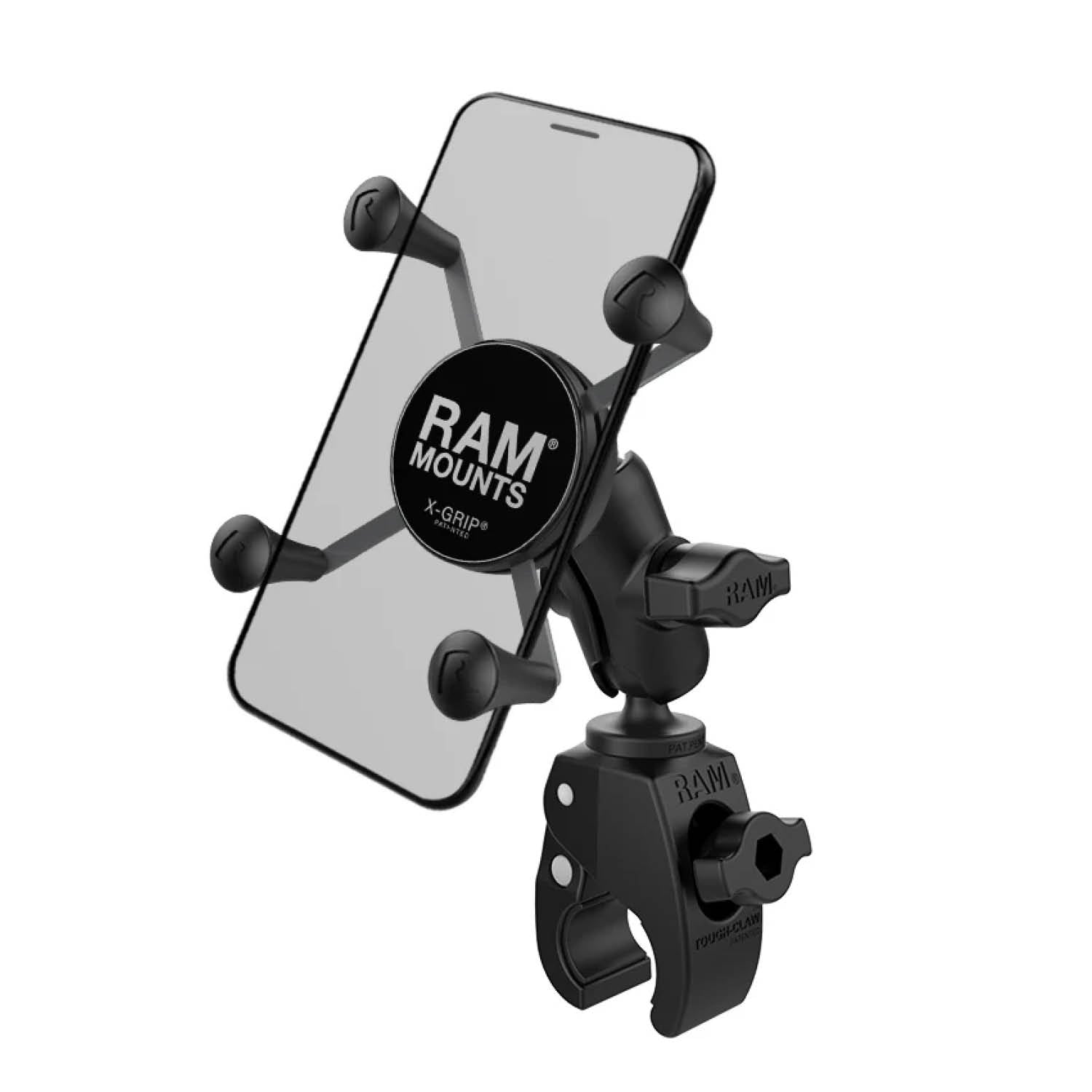 RAM Mounts X-Grip Klemm-Halterung für Smartphones - Bis 82,55 mm Breite - Kurzer Verbindungsarm - Tough-Claw Klein (Durchmesser 15,87 mm bis 28,95 mm) - B-Kugel (1 Zoll) – Produktansicht