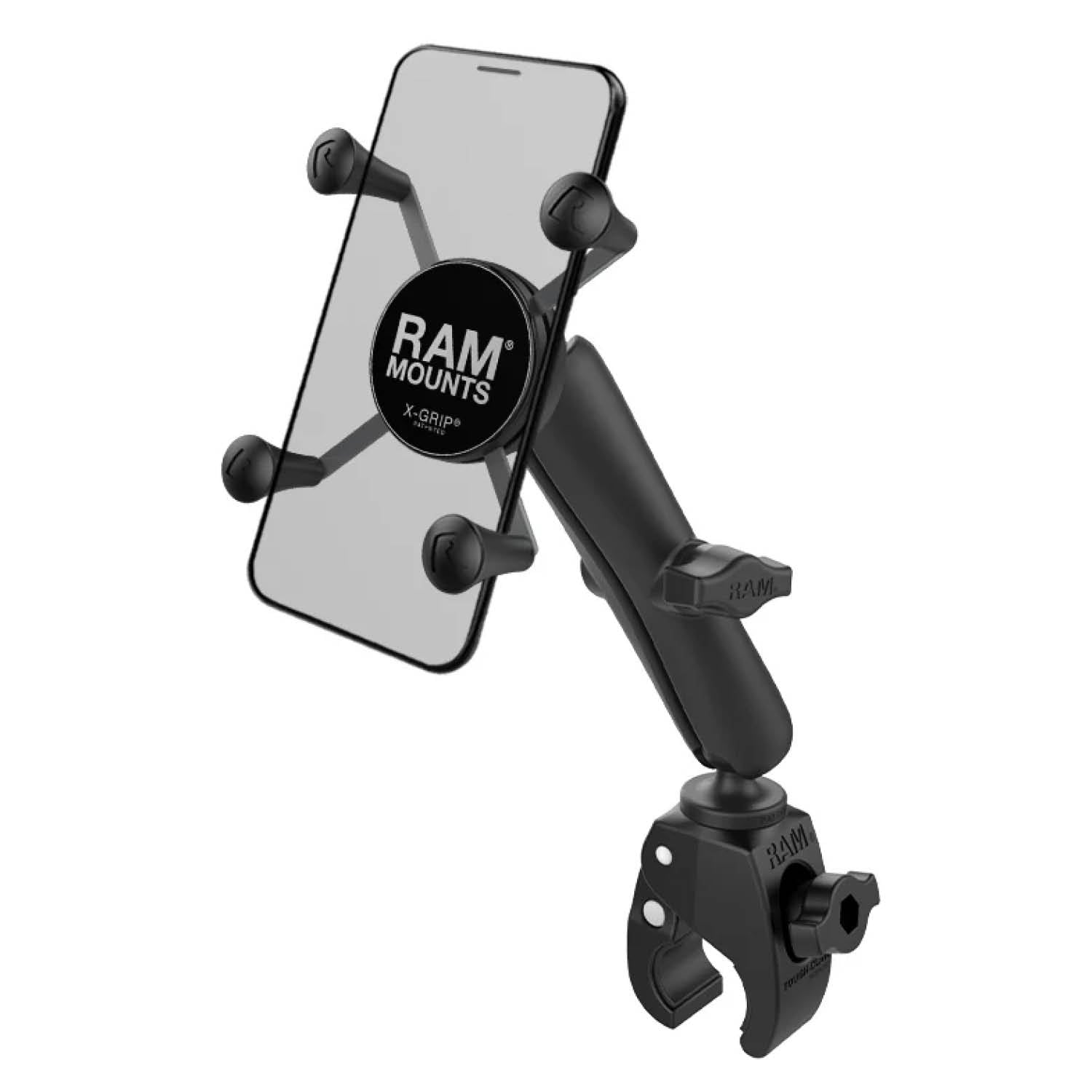 RAM Mounts X-Grip Klemm-Halterung für Smartphones - Bis 82,55 mm Breite - Langer Verbindungsarm - Tough-Claw Klein (Durchmesser 15,87 mm bis 28,95 mm) - B-Kugel (1 Zoll) – Produktansicht