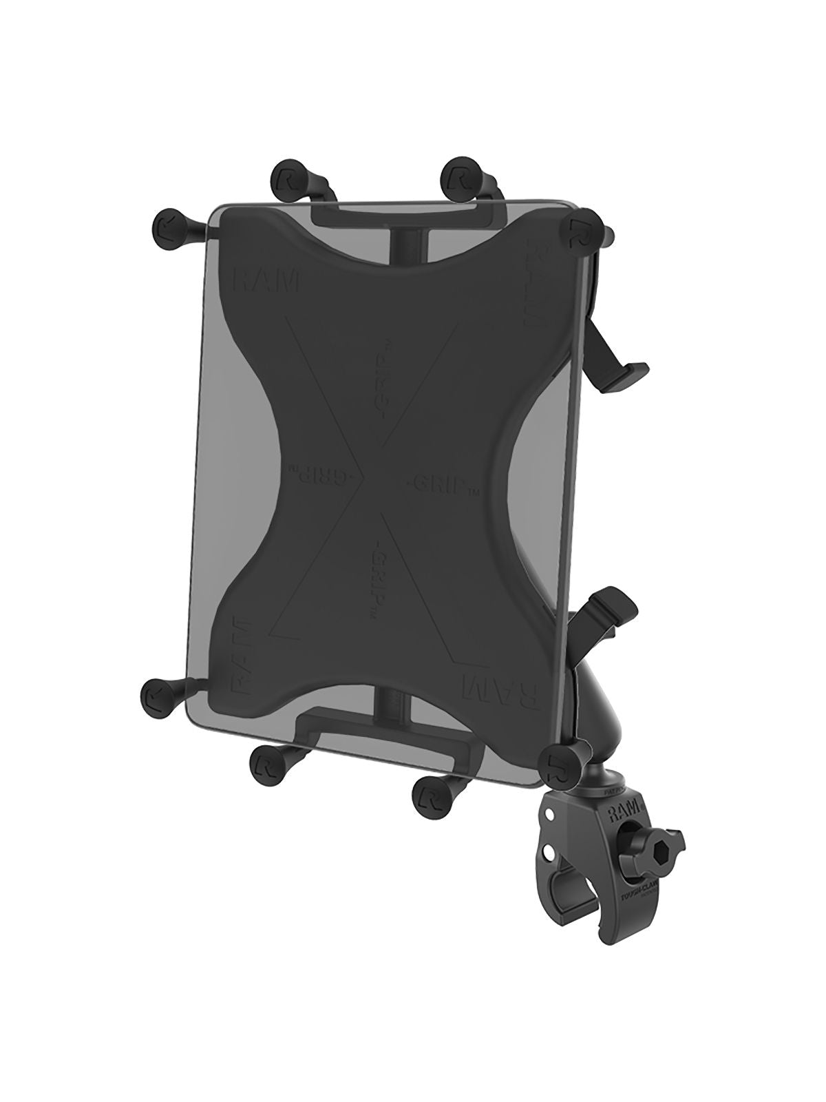 RAM Mounts X-Grip Klemm-Halterung für 9-11 Zoll Tablets - Roto-View Adapter (Drehbar) - Langer Verbindungsarm - Tough-Claw Klein (Durchmesser 15,87 mm bis 28,95 mm) - B-Kugel (1 Zoll) – Produktansicht