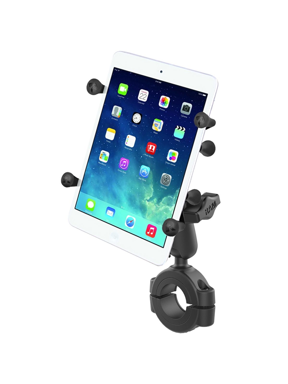 RAM Mounts X-Grip Motorrad-Halterung für Tablets (/ Zoll) - B-Kugel (1 Zoll), Torque-Schraubklemme (Durchmesser 28,6-38,1 mm), mittlerer Verbindungsarm – Produktansicht