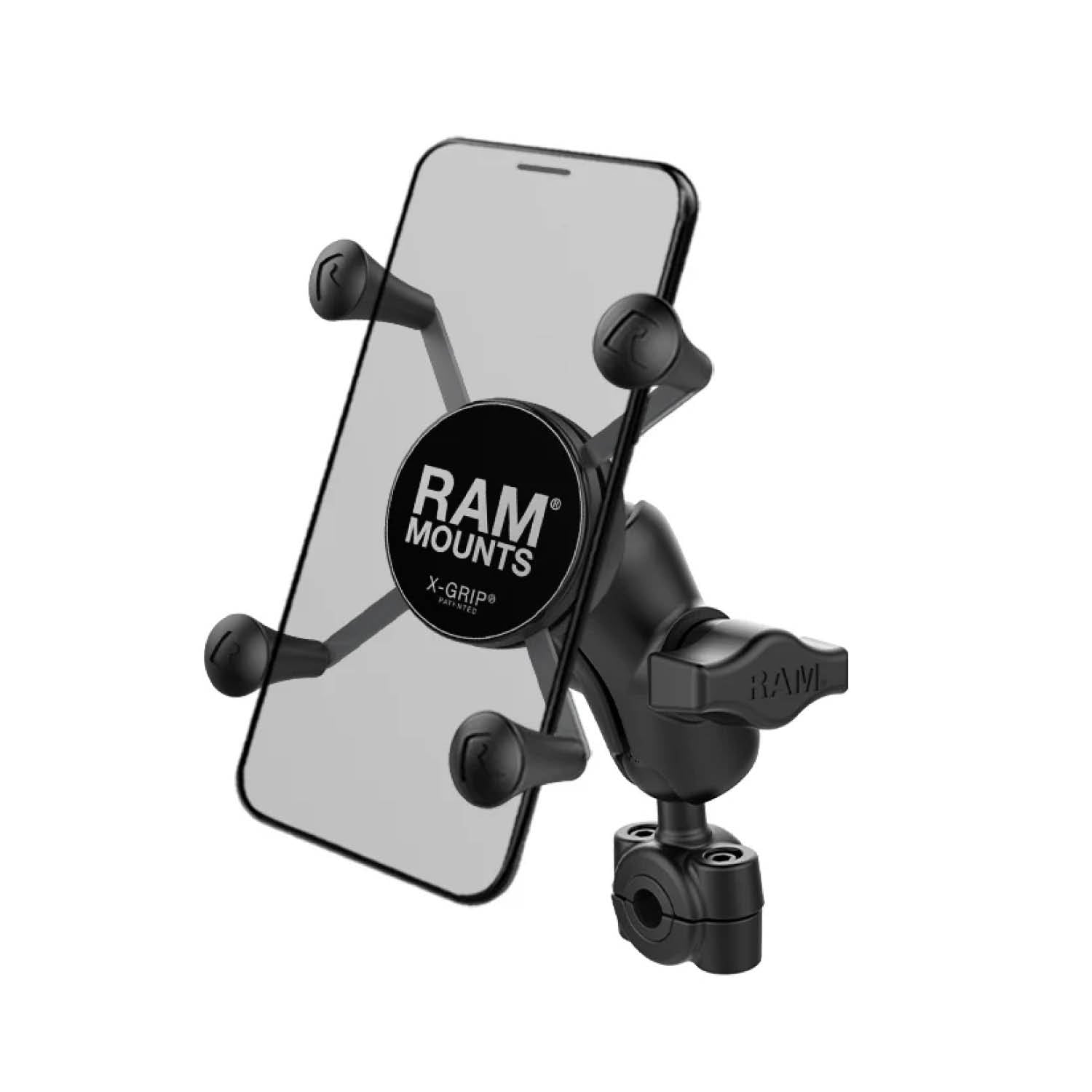 RAM Mounts X-Grip Motorrad-Halterung für Smartphones - Bis 82,55 mm Breite - Kurzer Verbindungsarm - Kleine Torque Rohrschelle (Durchmesser 9,52 mm bis 15,87 mm) - B-Kugel (1 Zoll) – Produktansicht