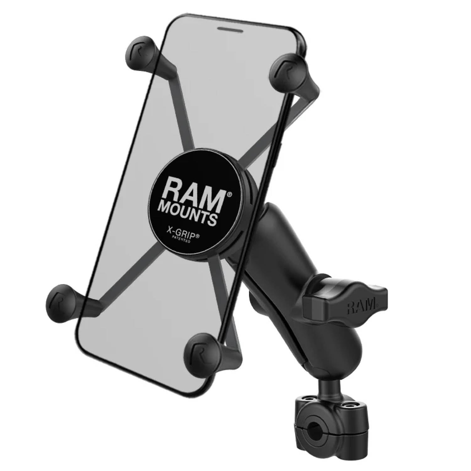 RAM Mounts X-Grip Motorrad-Halterung für Smartphones - Bis 114,3 mm Breite - Mittlerer Verbindungsarm - Kleine Torque Rohrschelle (Durchmesser 9,52 mm bis 15,87 mm) - B-Kugel (1 Zoll) – Produktansicht