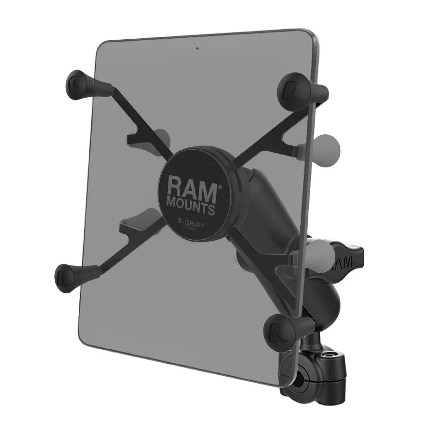 RAM Mounts X-Grip Motorrad-Halterung für 7-8 Zoll Tablets - Mittlerer Verbindungsarm - Kleine Torque Rohrschelle (Durchmesser 9,52 mm bis 15,87 mm) - B-Kugel (1 Zoll) – Produktansicht