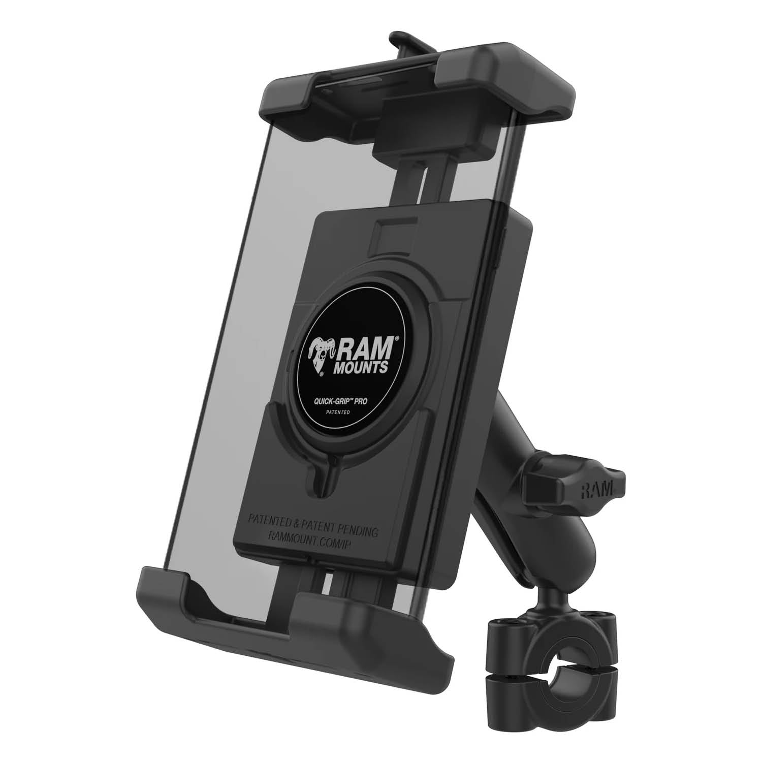 RAM Mounts Torque Quick-Grip Pro XL Universal-Halterung - B-Kugel (1 Zoll), Torque-Basis (19-25 mm Durchmesser), mittlerer Verbindungsarm – Produktansicht