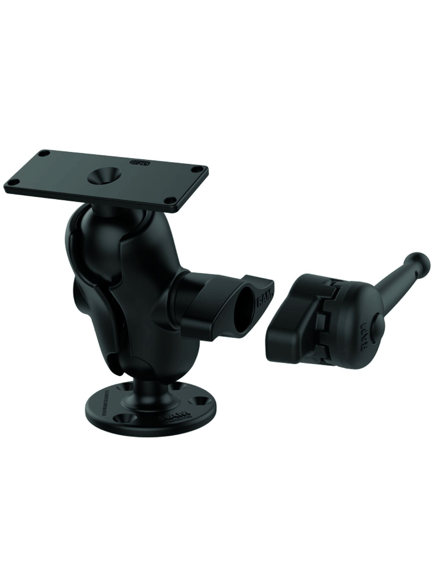 RAM Mounts Marine Aufbau-Set Humminbird Helix 8-15 / Solix / Apex - D-Kugel (2,25 Zoll), runde Basis, kurzer Verbindungsarm, Adapterplatte, Schraubhilfe