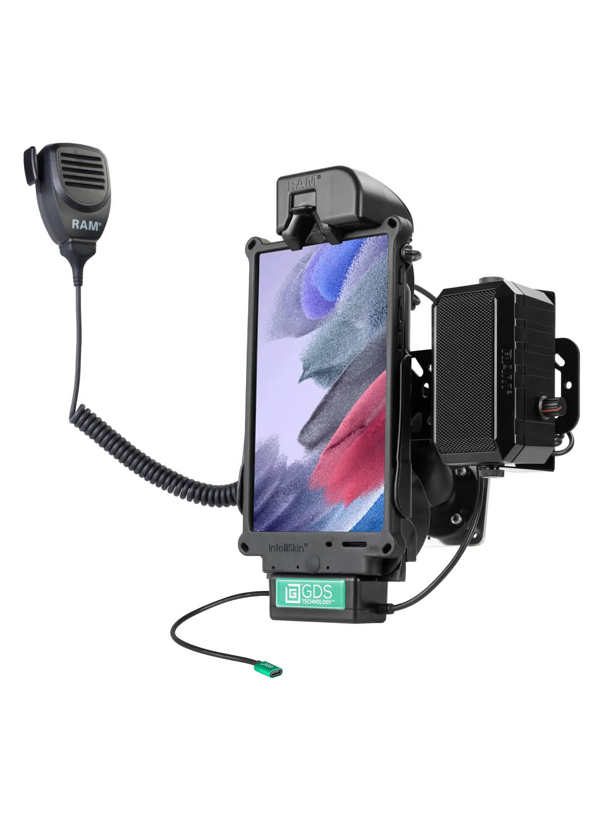 RAM Mounts GDS Fahrzeug-Ladestation für Samsung Tab A7 Lite (8.7“) & A9 in IntelliSkin Schutzhülle - USB-C & USB-A-Anschluss – Produktansicht