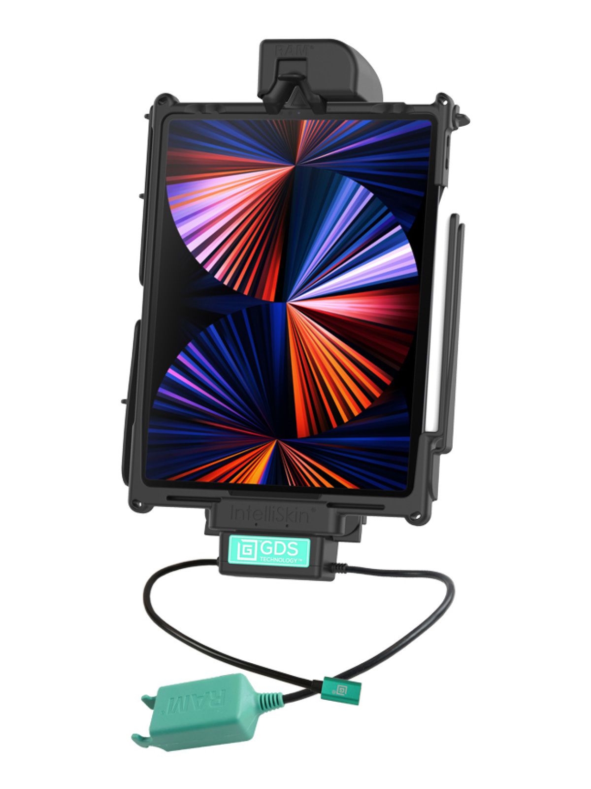 RAM Mounts GDS Tough-Dock Halteschale (Schnappverschluss) für Apple iPad Pro 12.9 (3-6 Gen.), Pro 13 (M4 & M5) & Air 13 (M2, M3 & M4) - In IntelliSkin Next-Gen Schutzhülle - USB-C & Dual USB-A Anschluss – Produktansicht