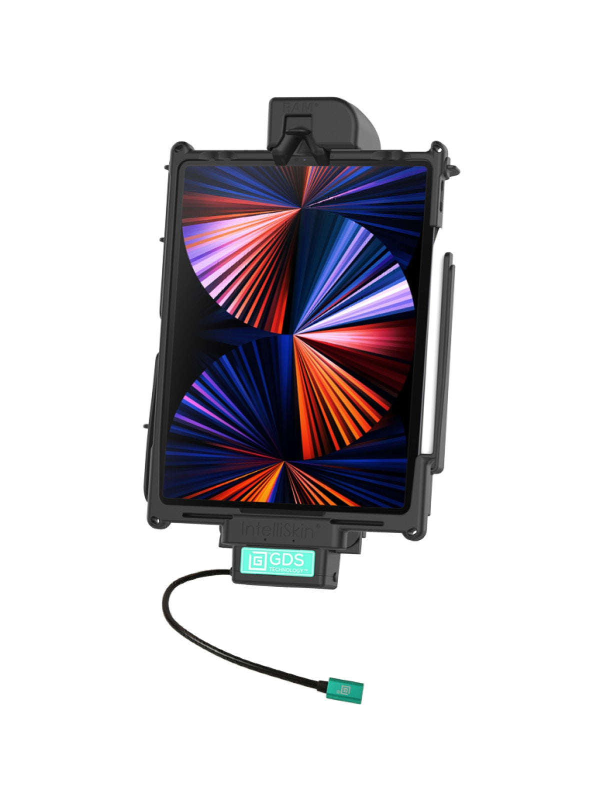 RAM Mounts GDS Tough-Dock Halteschale (Schnappverschluss) für Apple iPad Pro 12.9 (3-6 Gen.), Pro 13 (M4 & M5) & Air 13 (M2, M3 & M4) - In IntelliSkin Next-Gen Schutzhülle - USB-C Anschluss – Produktansicht