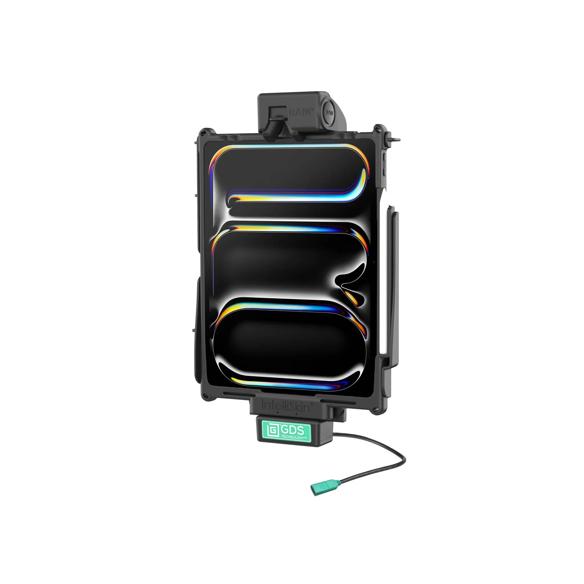 RAM Mounts GDS Tough-Dock Halteschale (Schnappverschluss) für Apple iPad Pro 12.9 (3-6 Gen.), Pro 13 (M4 & M5) & Air 13 (M2, M3 & M4) - In IntelliSkin Next-Gen Schutzhülle - USB-C (3.1) Anschluss – Produktansicht