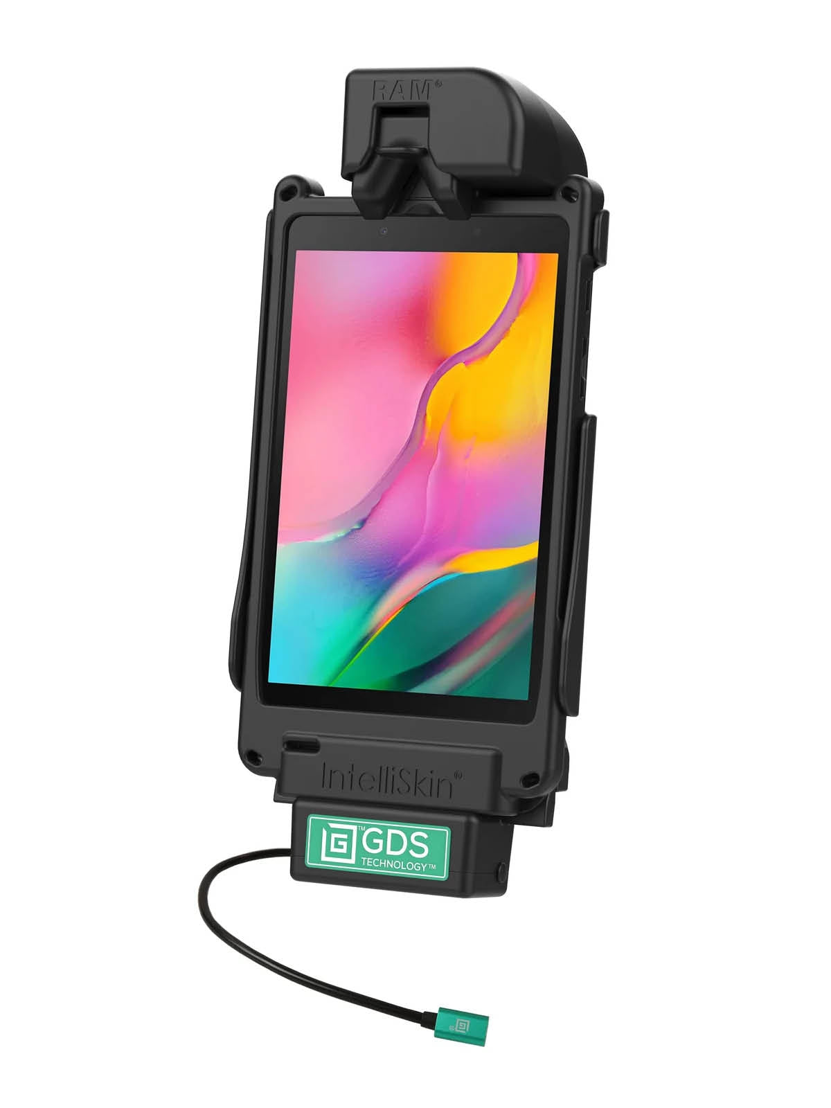 RAM Mounts GDS Tough-Dock Halteschale (Schnappverschluss) für Samsung Tab A 8.0 (2018) - in IntelliSkin Next Gen Schutzhülle - USB-C-Anschluss – Produktansicht