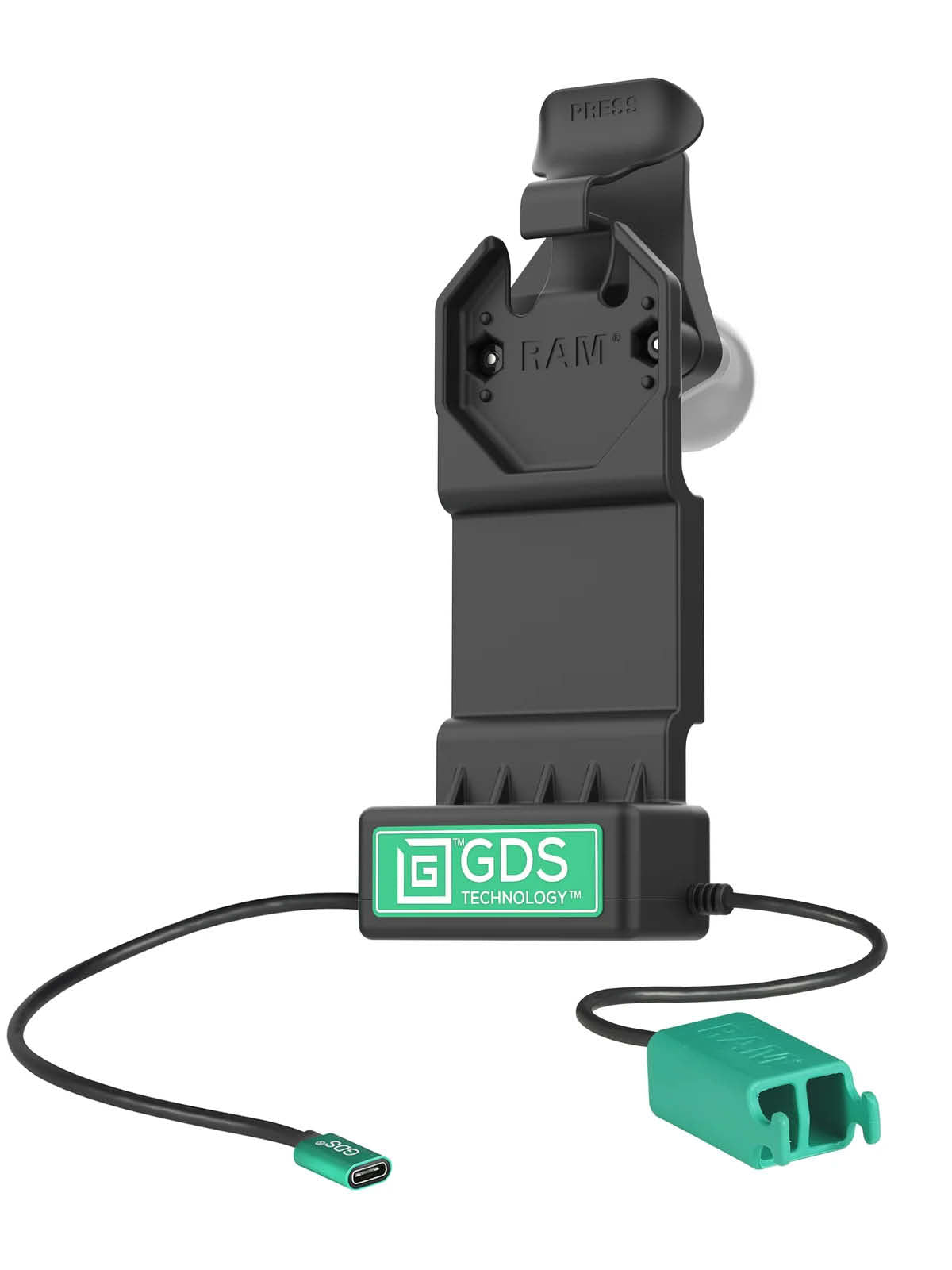 RAM Mounts GDS Uni-Conn Ladedock - 2-Loch AMPS - USB-C & Dual USB-A-Anschluss - Schrauben-Set – Produktansicht