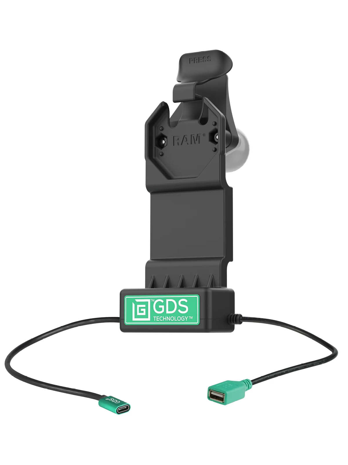 RAM Mounts GDS Uni-Conn Ladedock - 2-Loch AMPS - USB-C & USB-A-Anschluss - Schrauben-Set – Produktansicht