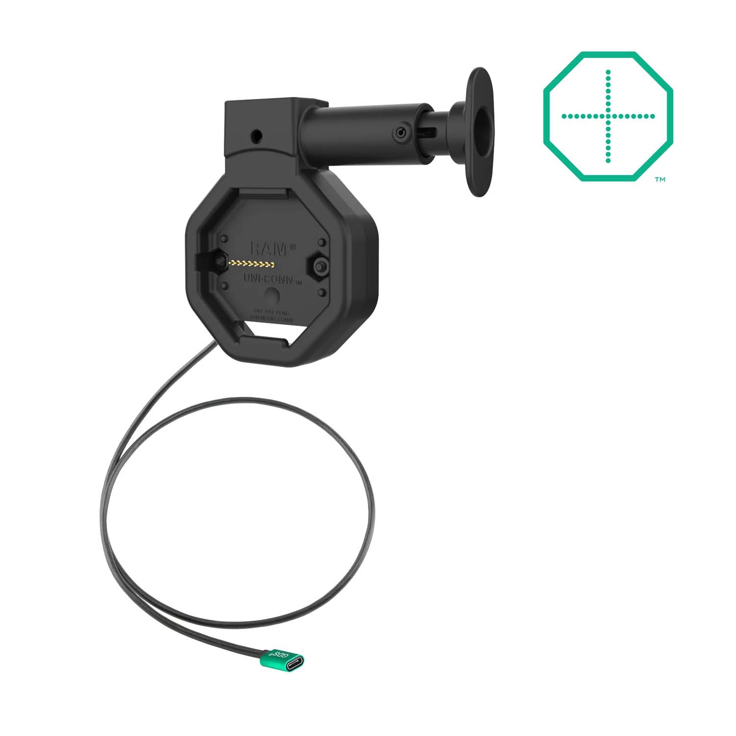 RAM Mounts GDS Uni-Conn Snap-In Ladesockel mit Lösevorrichtung - USB-C-Anschluss - 2-Loch AMPS – Produktansicht