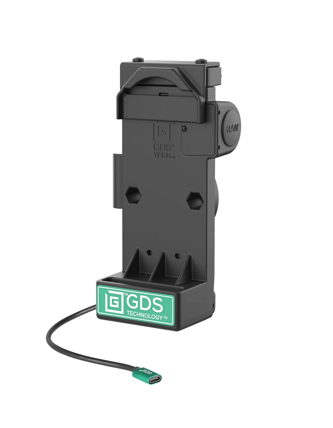 RAM Mounts GDS Uni-Conn Sprunggefederte Ladestation - 2-Lochmuster AMPS - USB-C-Anschluss - Schrauben-Set – Produktansicht