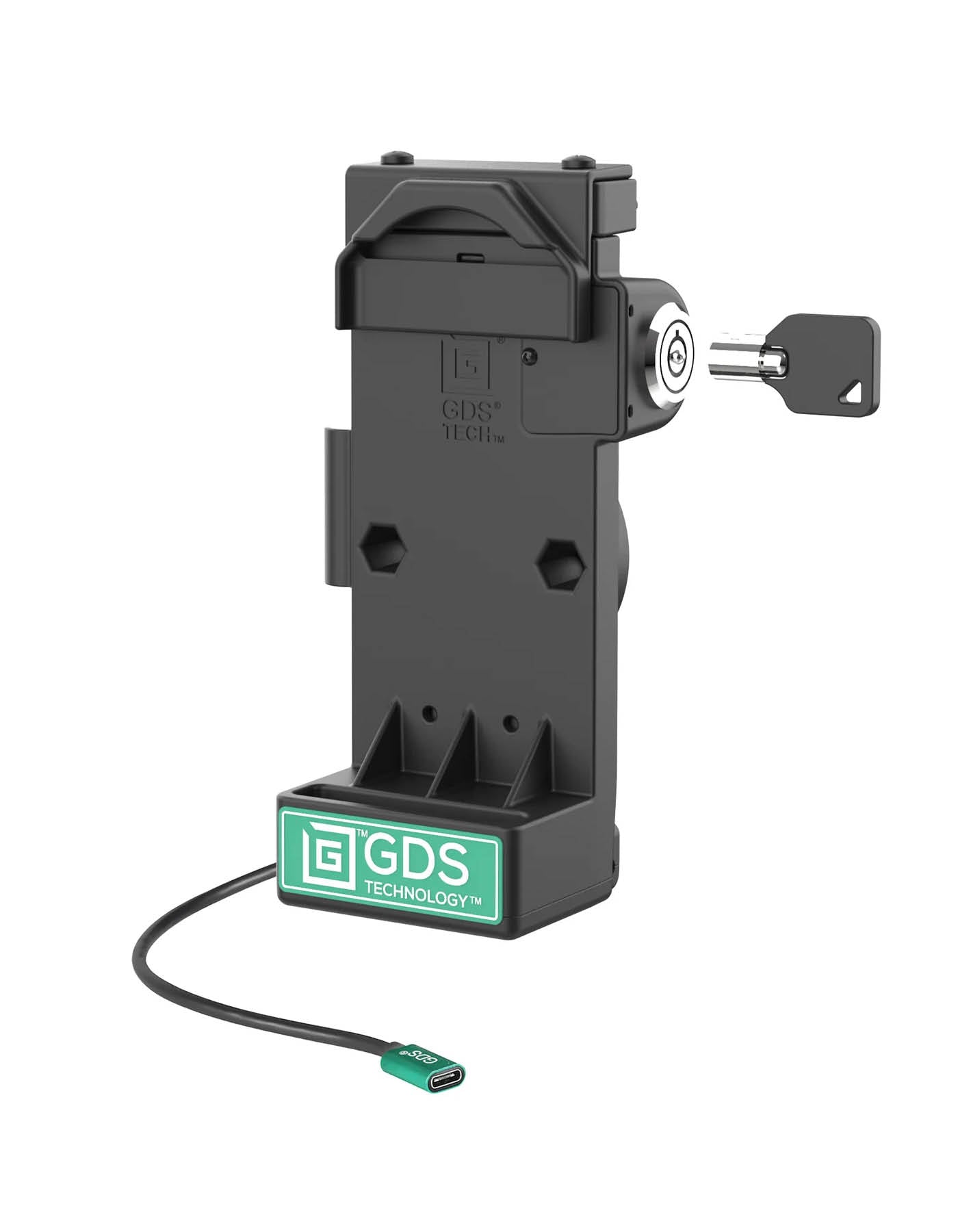 RAM Mounts GDS Uni-Conn Sprunggefederte Ladestation mit Schlüsselverriegelung - 2-Lochmuster AMPS - USB-C-Anschluss - Schrauben-Set – Produktansicht
