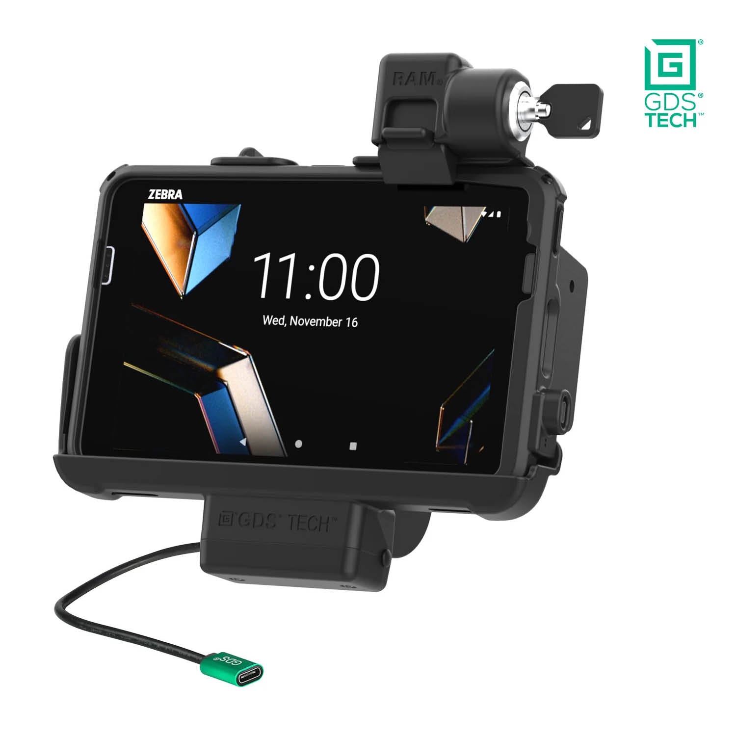 RAM Mounts GDS Form-Fit Halteschale (Schlüsselverriegelung) für Zebra ET401, ET40 & ET45 (8 Zoll) Tablets in IntelliSkin Schutzhülle - USB-C Anschluss – Produktansicht