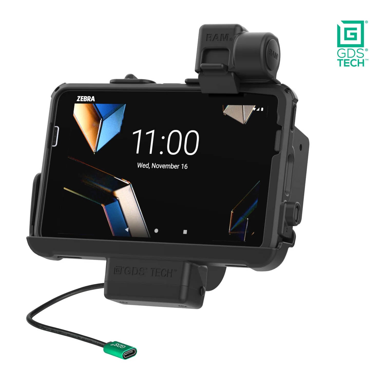 RAM Mounts GDS Form-Fit Halteschale (mit Schnappverschluss) für Zebra ET401, ET40 & ET45 (8 Zoll) Tablets in IntelliSkin Schutzhülle - USB-C Stromversorgung – Produktansicht