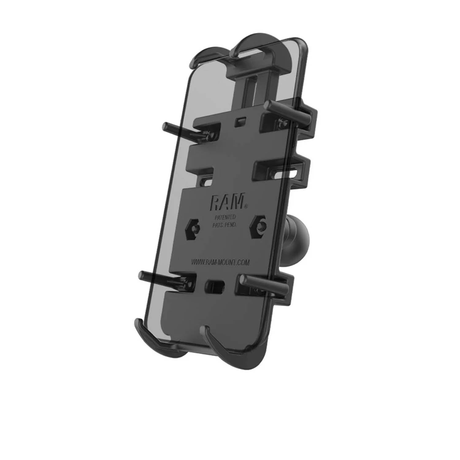 RAM Mounts Quick-Grip Universalhalterung für Smartphones & weitere Geräte - Bis 82,55 mm Breite - Inkl. Trapez-Basisplatte (B-Kugel - 1 Zoll) - Schrauben-Set – Produktansicht