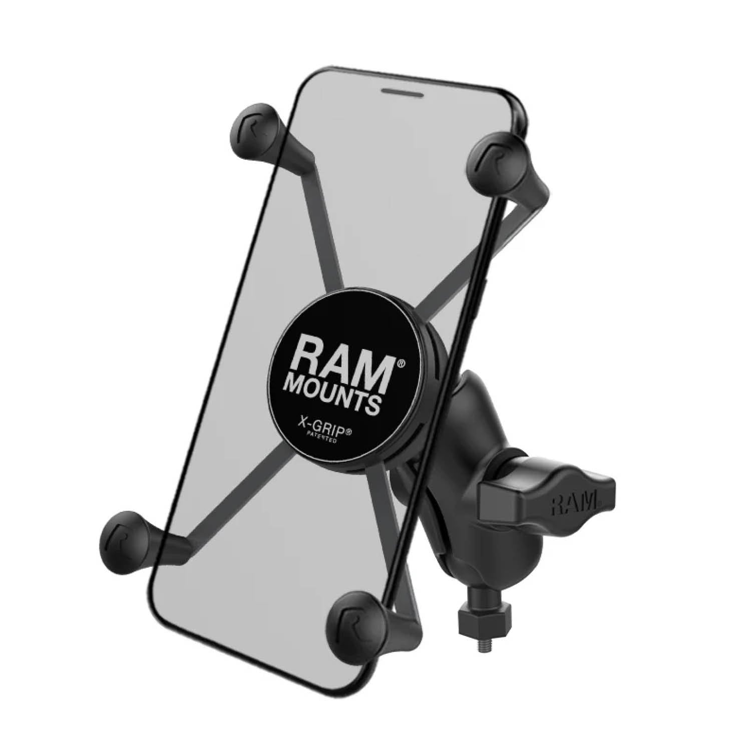 RAM Mounts X-Grip Motorrad-Halterung für Smartphones - Bis 114,3 mm Breite - Kurzer Verbindungsarm - Tough-Ball Basis mit Gewindestift (M6-1 x 6 mm) - B-Kugel (1 Zoll) – Produktansicht