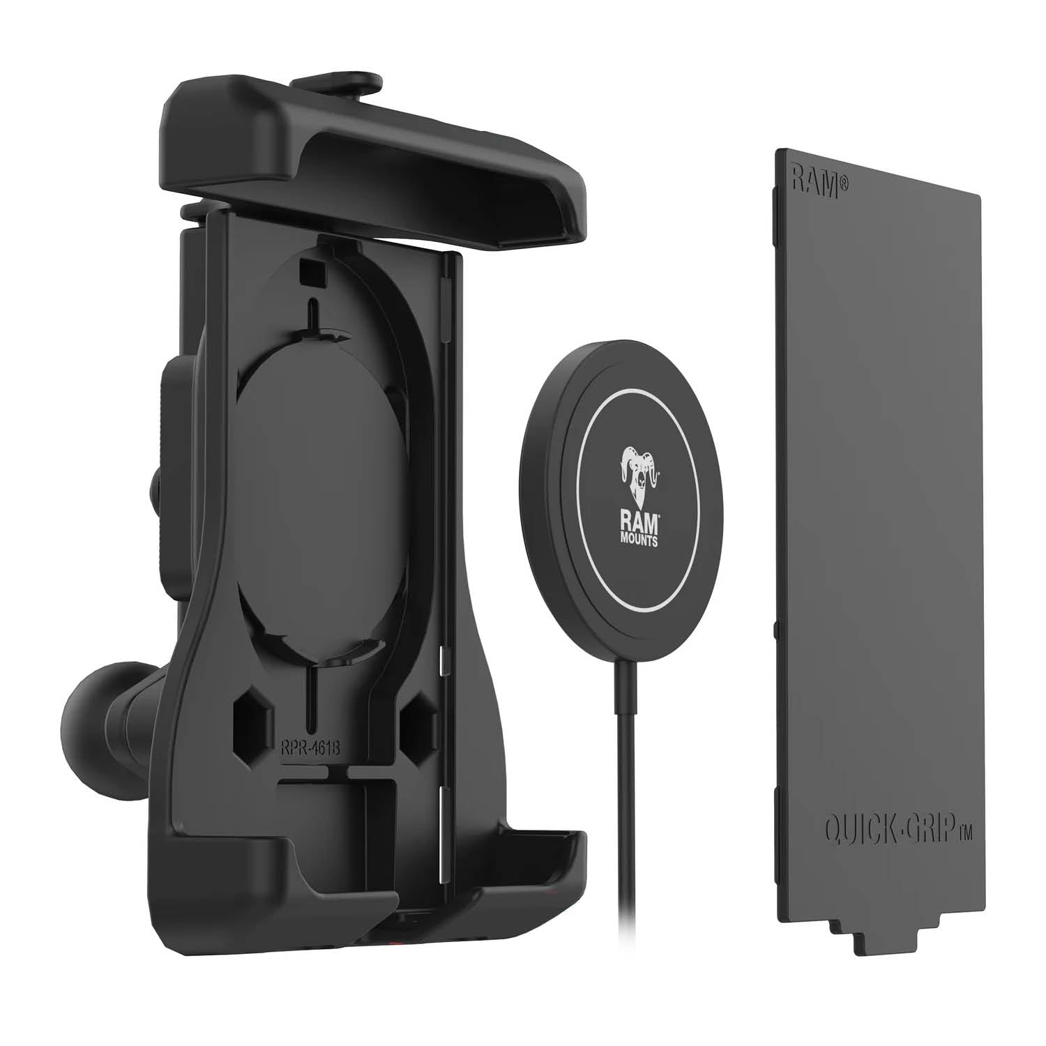 RAM Mounts Quick-Grip Universalhalterung für Apple iPhone 12 & 13 Serie - Mag-Safe Kompatible - Inkl. Trapez-Basisplatte (B-Kugel - 1 Zoll) – Produktansicht