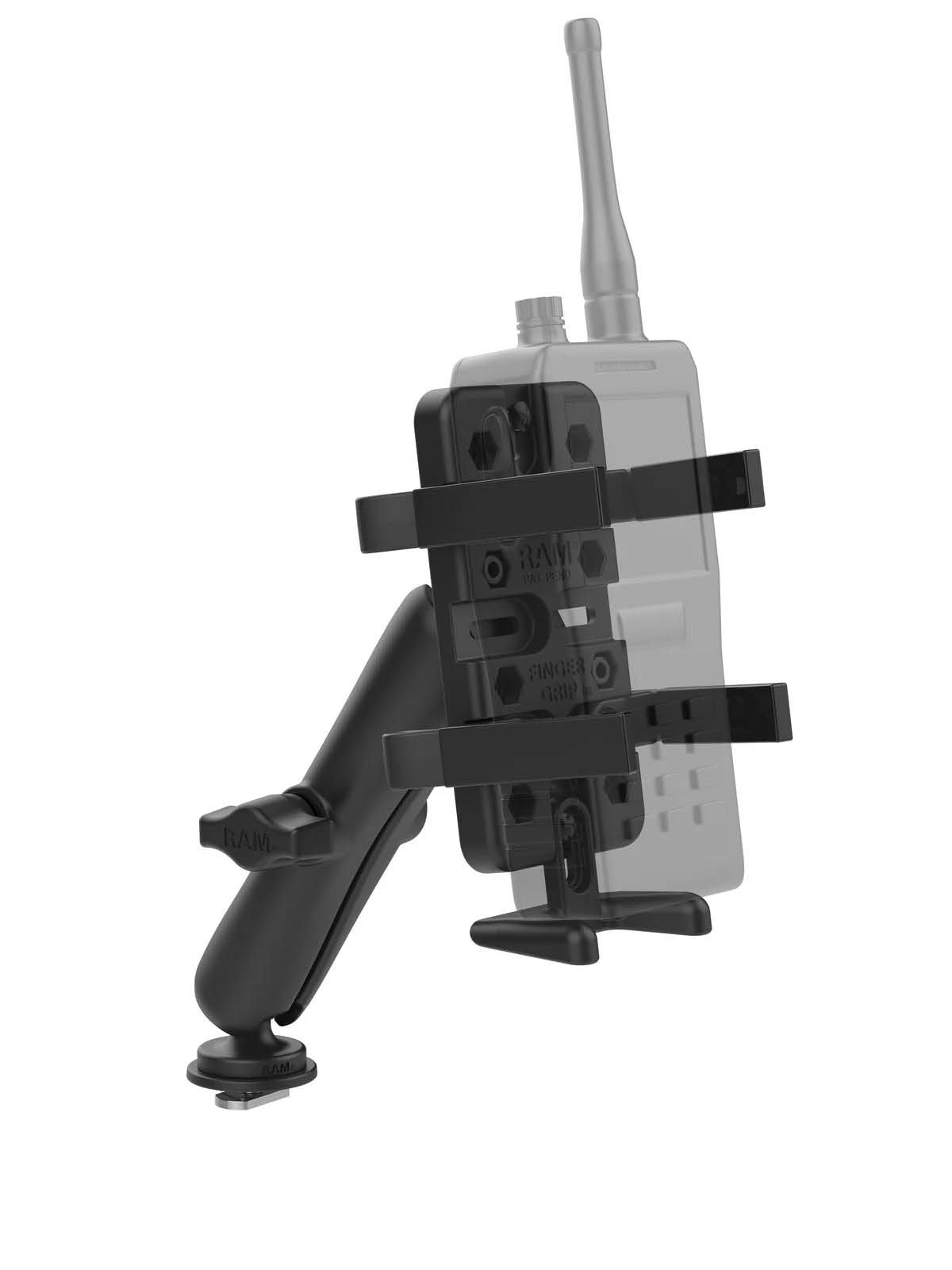 RAM Mounts Set mit Finger Grip Universal-Halteschale - B-Kugel (1 Zoll), Track-Ball, langer Verbindungsarm – Produktansicht