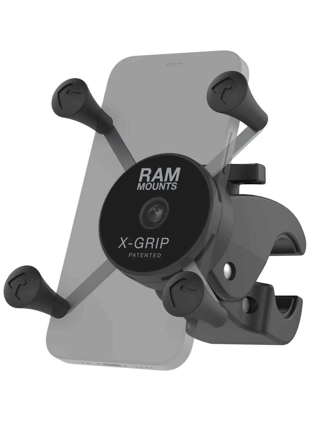 RAM Mounts X-Grip Low Profile Klemm-Halterung für Smartphones - Bis 82,55 mm Breite - Tough-Claw Groß (Durchmesser 25,4 mm bis 40,64 mm) - Direktanbindung – Produktansicht