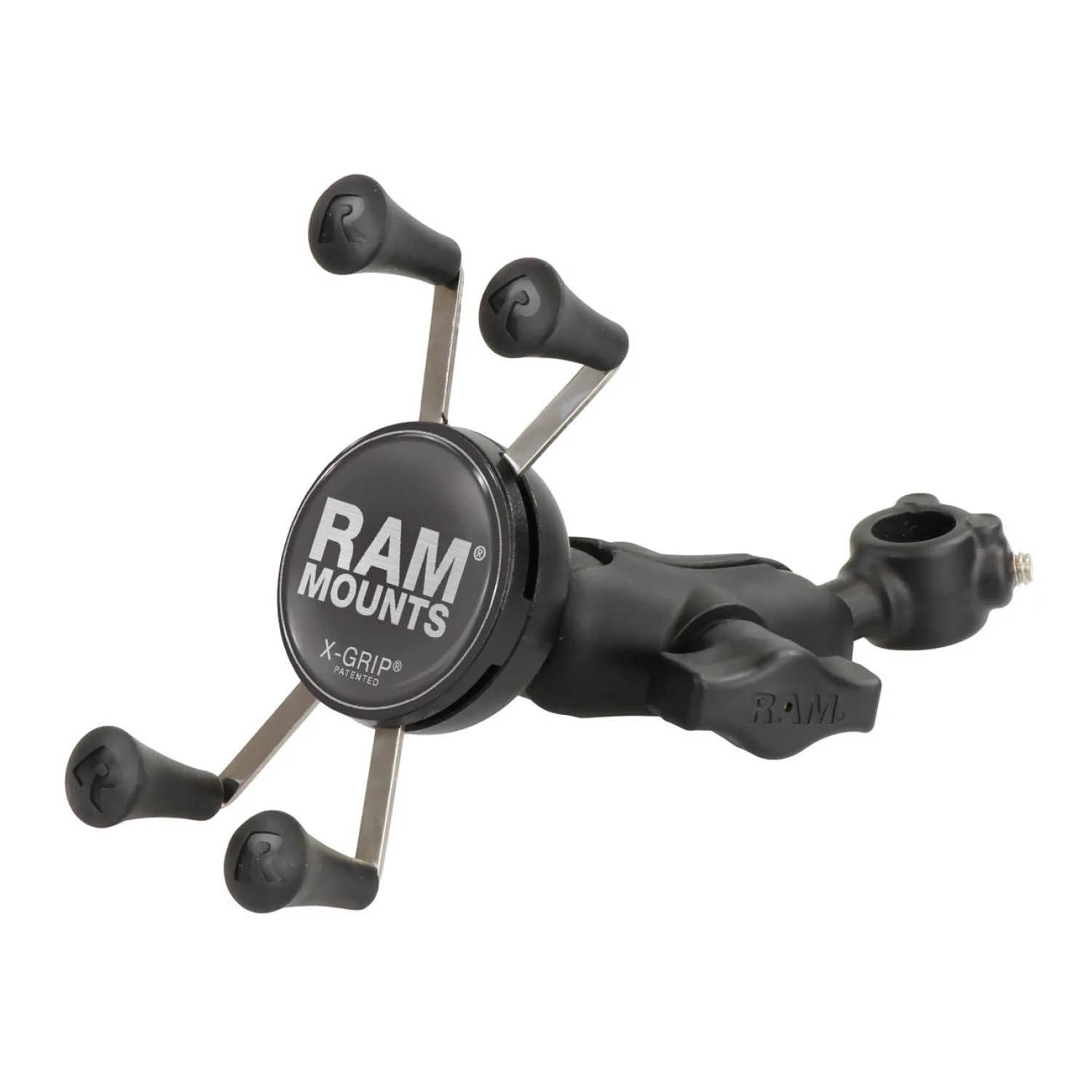 RAM Mounts X-Grip Rohr-Halterung für Smartphones - Bis 82,55 mm Breite - Kurzer Verbindungsarm - Rohrbasis mit Feststellschrauben (Bis 12,7 mm Durchmesser) - B-Kugel (1 Zoll) – Produktansicht