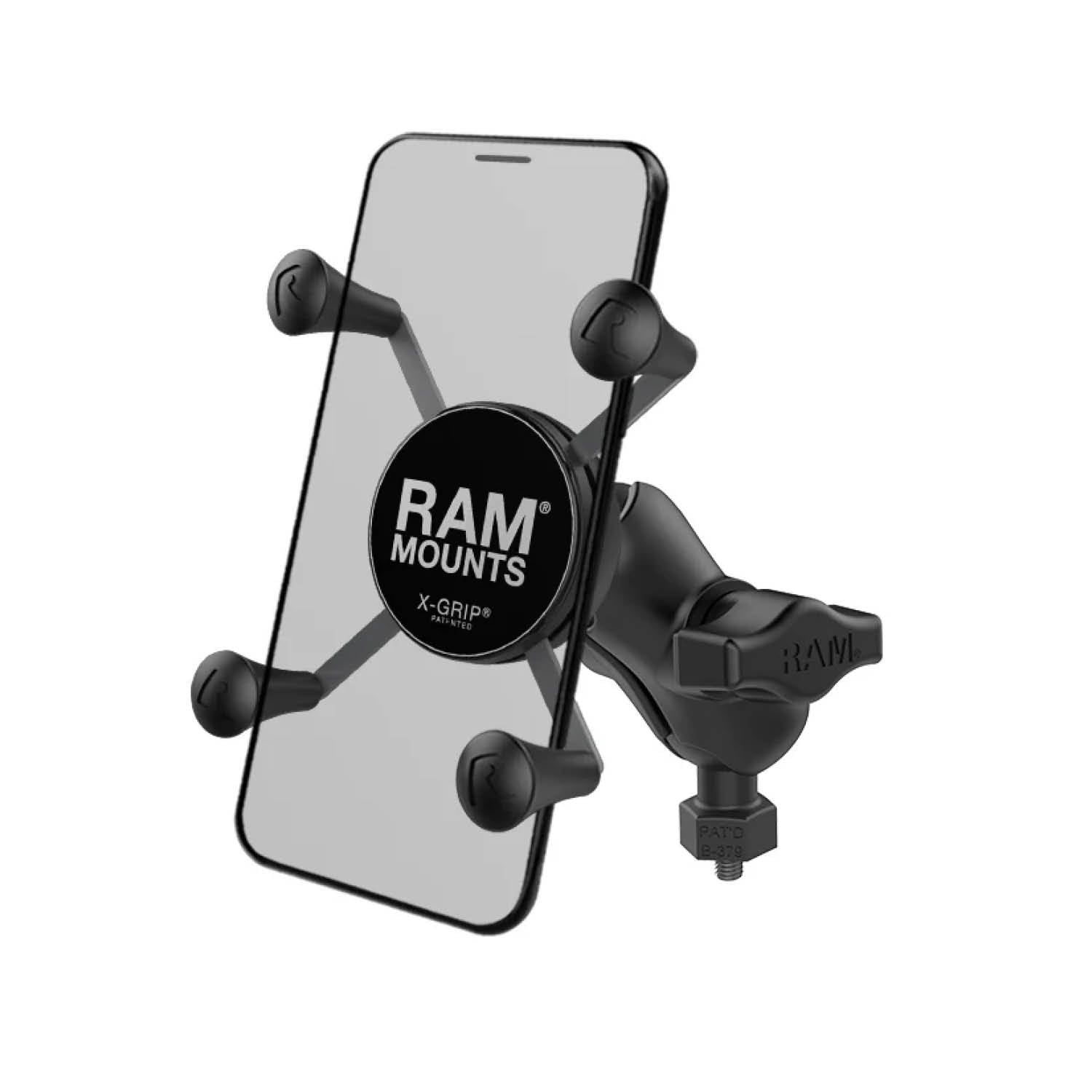 RAM Mounts X-Grip Motorrad-Halterung für Smartphones - Bis 82,55 mm Breite - Kurzer Verbindungsarm - Tough-Ball Basis mit Gewindestift (M6-1 x 6 mm) - B-Kugel (1 Zoll) – Produktansicht