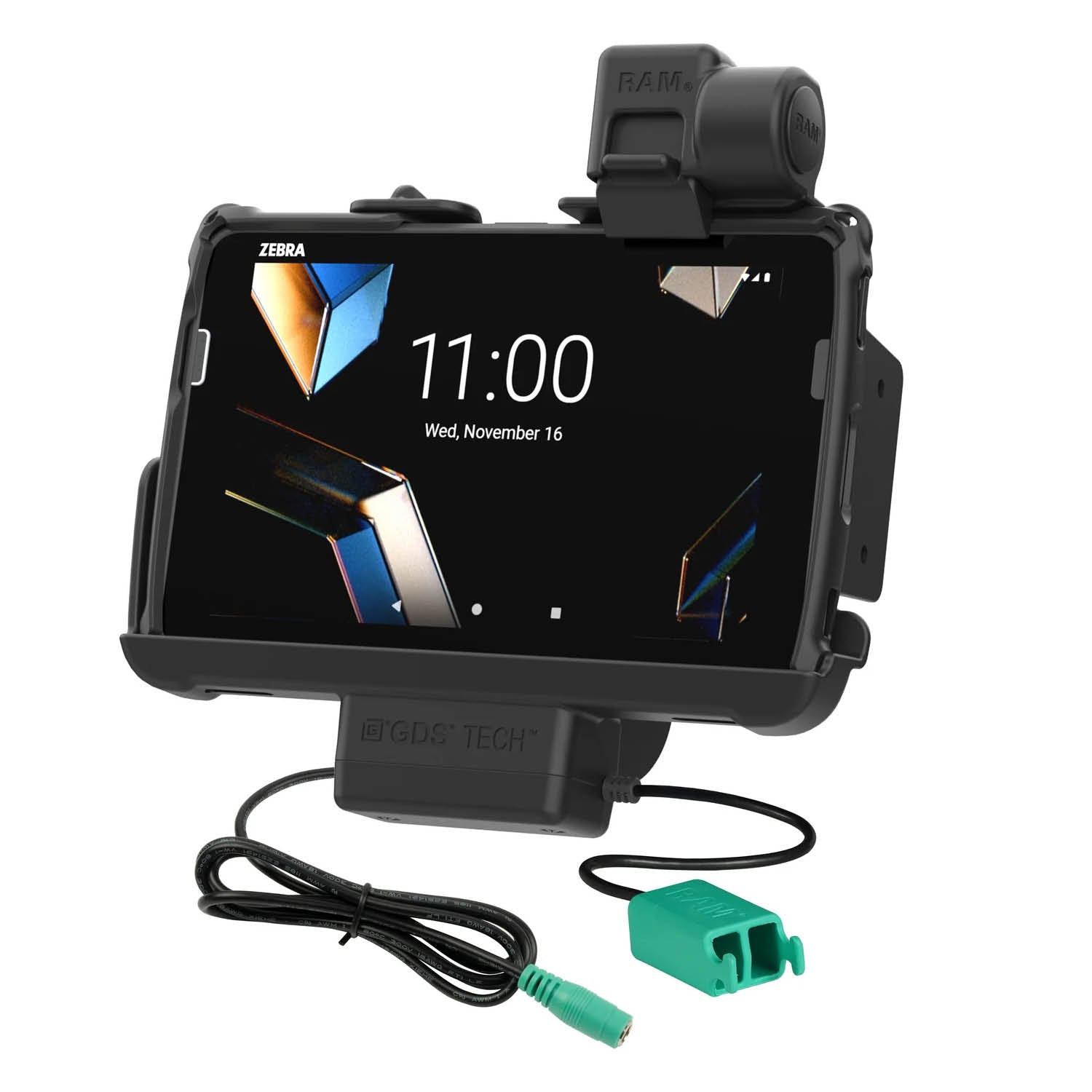 RAM Mounts Form-Fit Halteschale (Schnappverschluss) für Zebra ET401, ET40 & ET45 (8 Zoll) Tablets - In Rugged Boot/RAM Schutzhülle (ET401) - 5.5mm DC-Stromversorgung & Dual USB-A-Anschluss – Produktansicht