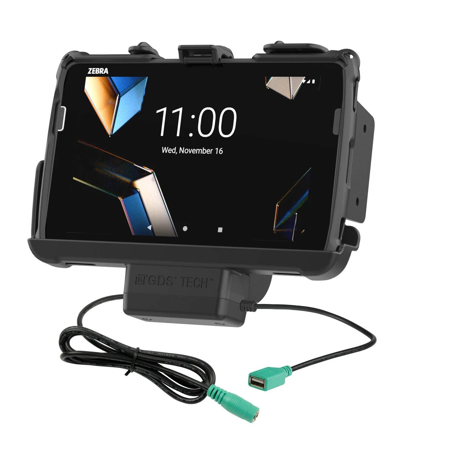 RAM Mounts EZ-Roll'r Halteschale für Zebra ET401, ET40 & ET45 (8 Zoll) Tablets - Mit Rugged Boot/RAM Schutzhülle (ET401) - 5.5mm DC-Stromversorgung & USB-A-Anschluss – Produktansicht