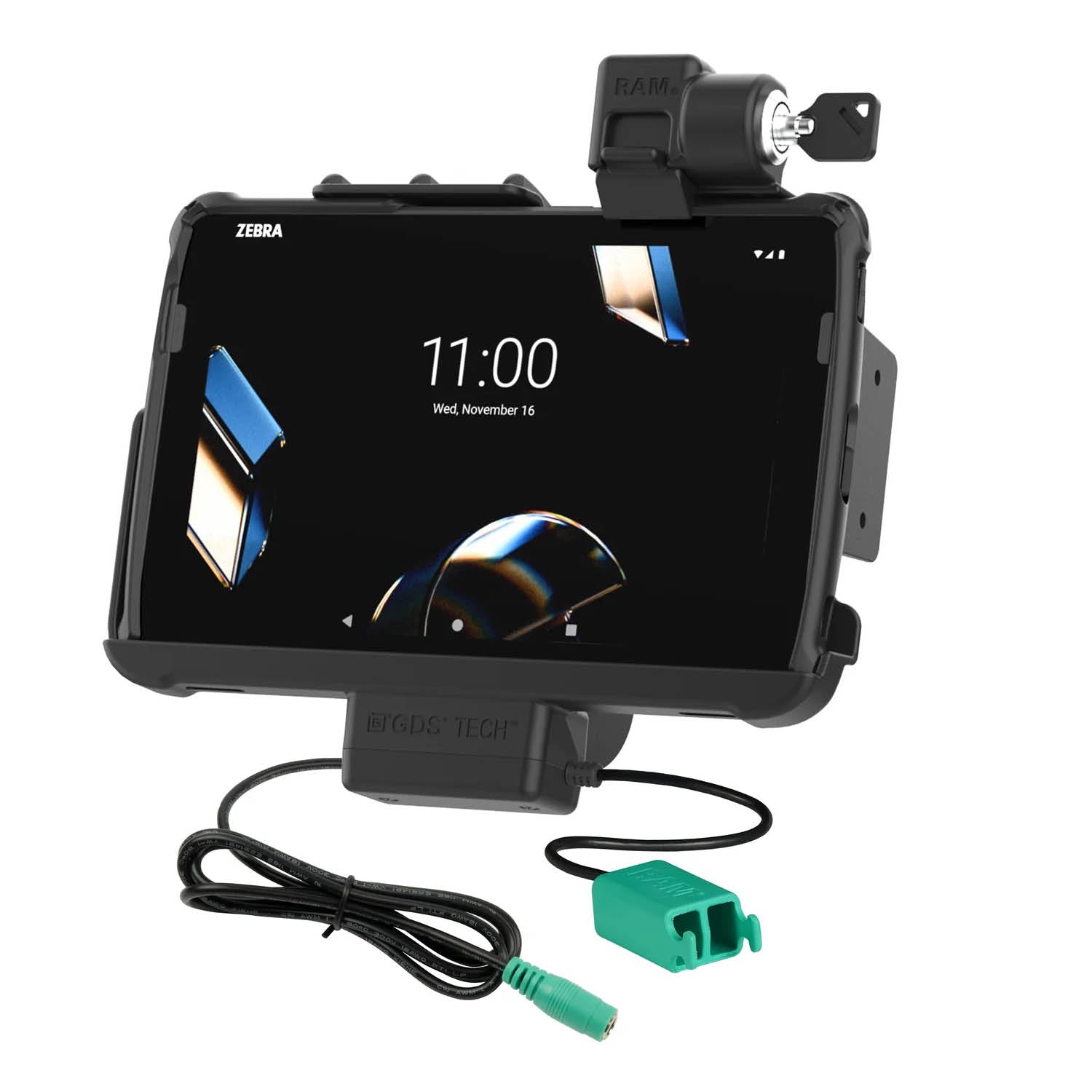 RAM Mounts Form-Fit Halteschale (Schlüsselverriegelung) für Zebra ET401, ET40 & ET45 (10 Zoll) Tablets - In RAM Skin/Rugged Boot - 5.5mm DC & Dual USB-A-Anschluss – Produktansicht