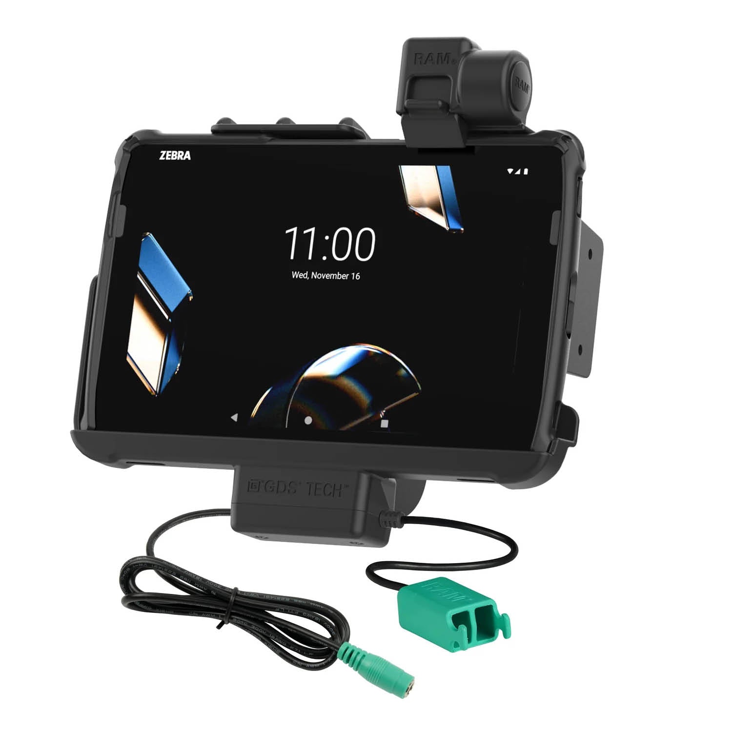 RAM Mounts Form-Fit Halteschale (Schnappverschluss) für Zebra ET401, ET40 & ET45 (10 Zoll) Tablets - In RAM Skin/Rugged Boot - 5.5mm DC & Dual USB-A-Anschluss – Produktansicht