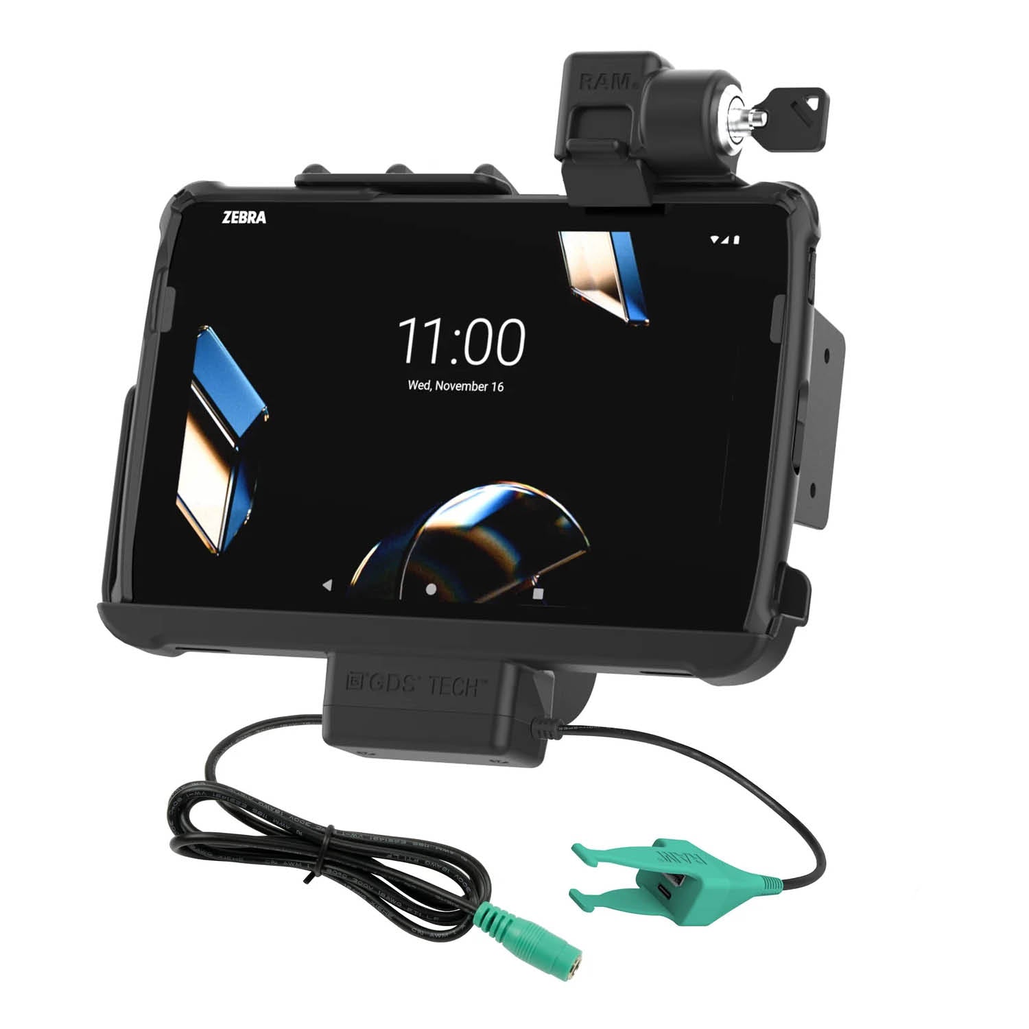 RAM Mounts Form-Fit Halteschale (Schlüsselverriegelung) für Zebra ET401, ET40 & ET45 (10 Zoll) Tablets - In RAM Skin/Rugged Boot - 5.5mm DC & USB-A/USB-C-Anschluss – Produktansicht