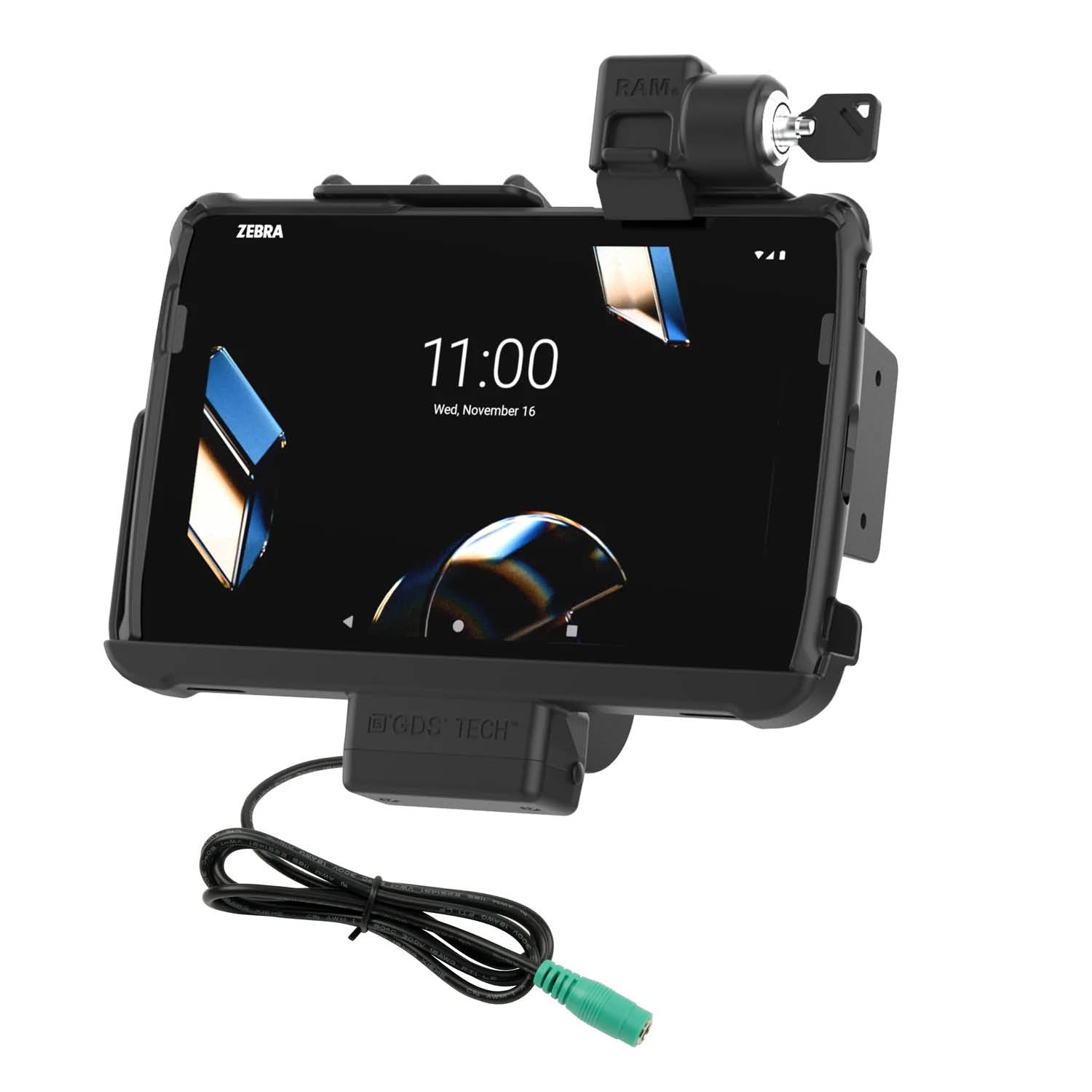 RAM Mounts Form-Fit Halteschale (Schlüsselverriegelung) für Zebra ET401, ET40 & ET45 (10 Zoll) Tablets - In RAM Skin/Rugged Boot - 5.5mm DC-Anschluss – Produktansicht