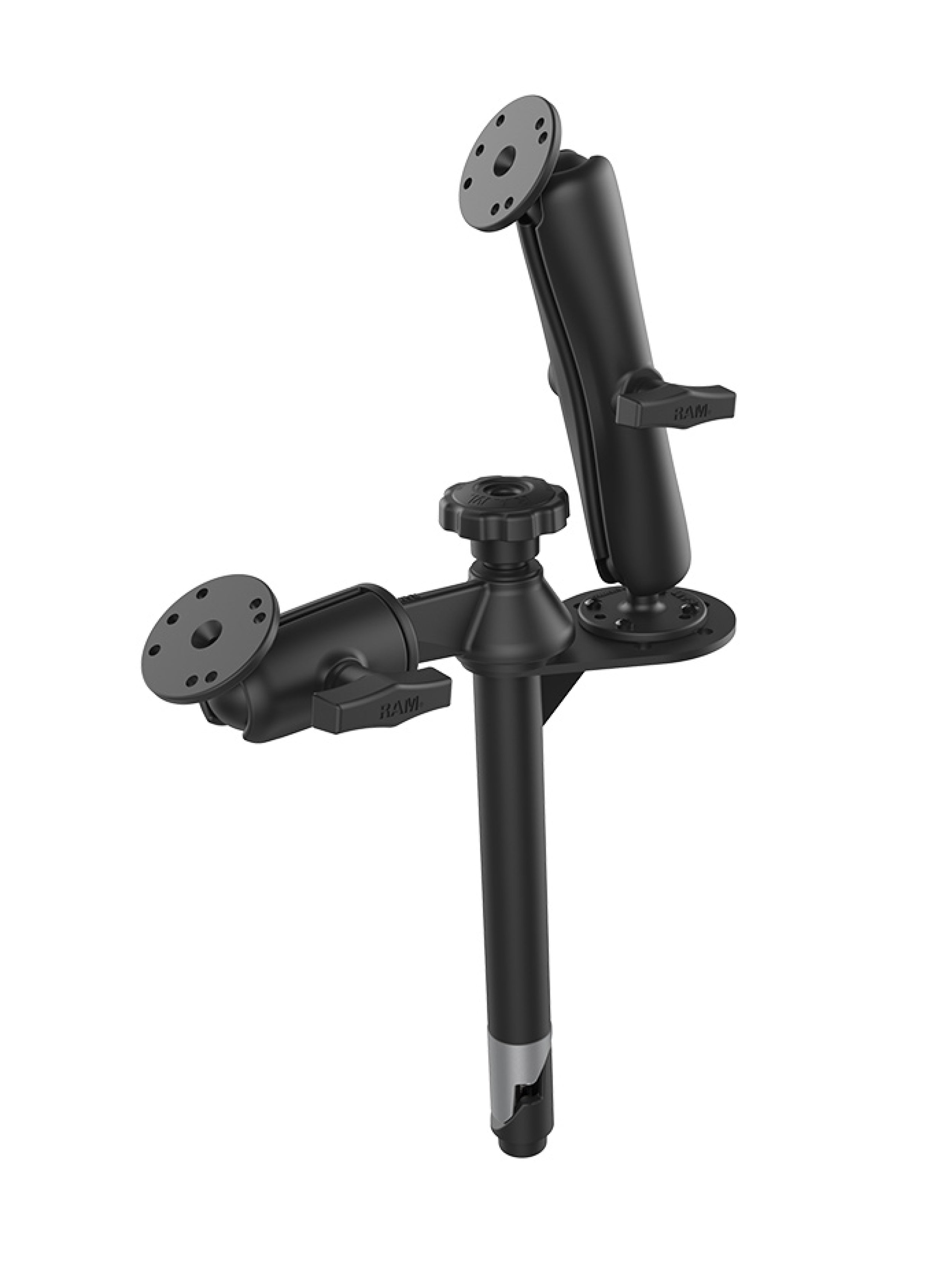 RAM Mounts Tele-Pole (8 Zoll) mit Schwenkarm - C-Kugel (1,5 Zoll), runde Basisplatten, AMPS-Anbindung – Produktansicht