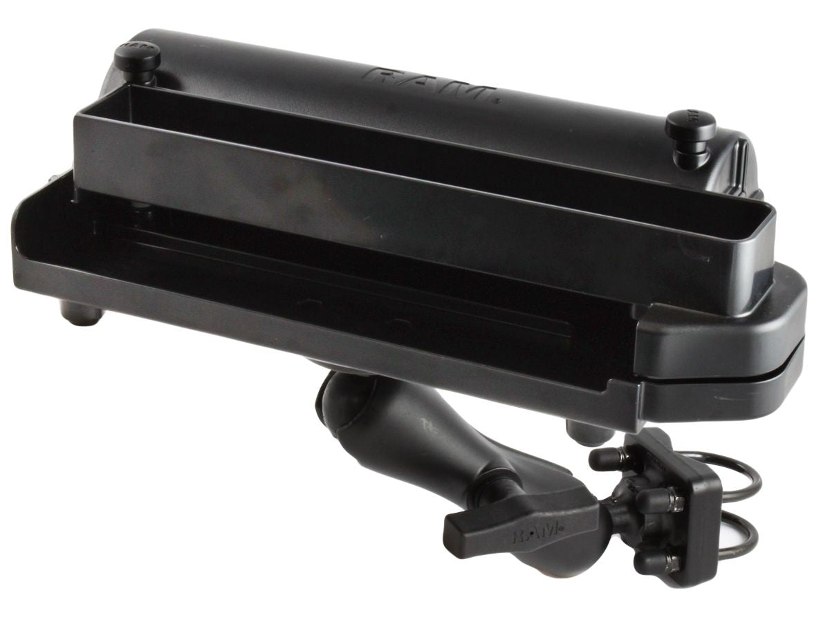 RAM Mounts Drucker-Rohrhalterung für Brother PocketJet 7 / 6/6 Plus / 673 - Doppel-Klemmschelle, mittlerer Verbindungsarm, runde Basisplatte (AMPS), C-Kugel (1,5 Zoll) – Produktansicht
