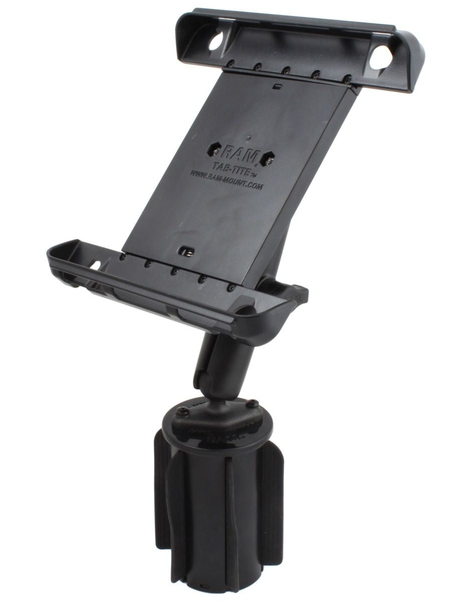 RAM Mounts RAM-A-CAN II Universal Verbundstoff-Halterung für Tablets (10 Zoll) - für Fahrzeug-Getränkehalter, Basis mit Gummilippen, Tab-Tite Halteschale – Produktansicht