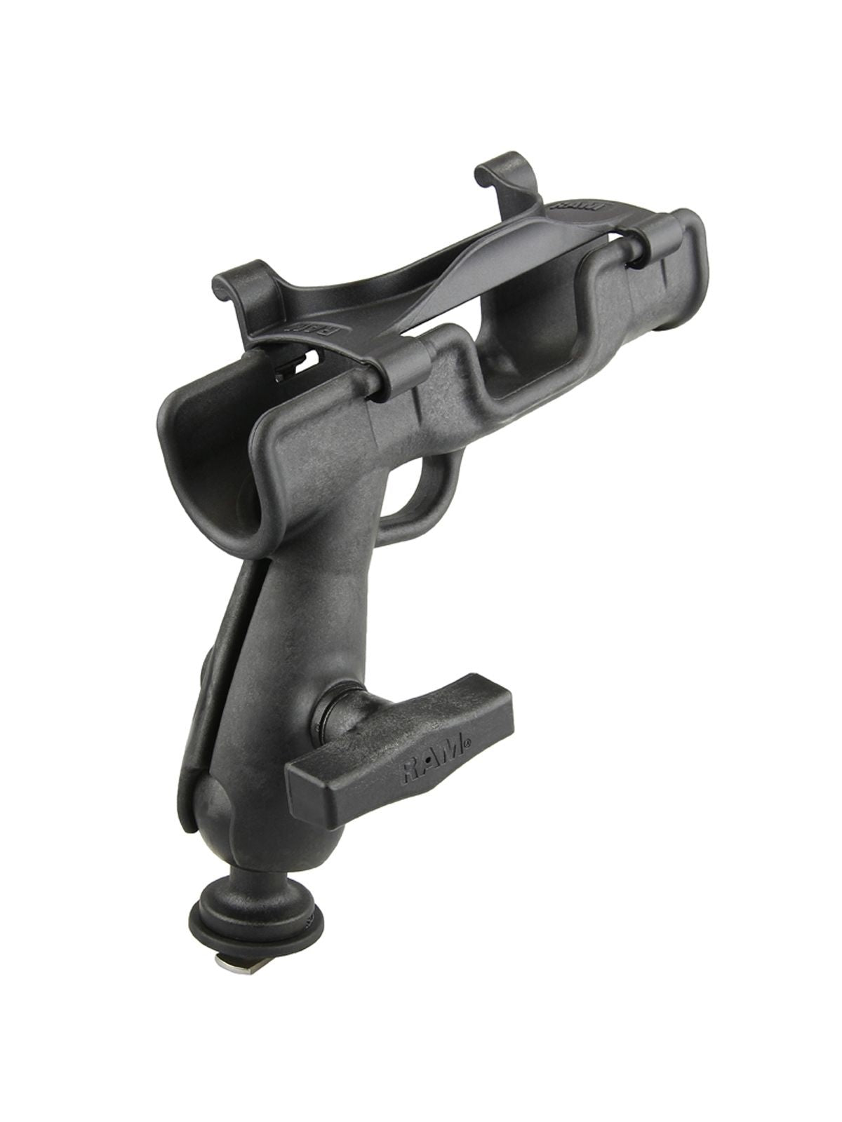 RAM Mounts Rod 2007 Jr. Angelrutenhalter mit Track-Anbindung (T-Slot) - C-Kugel (1,5 Zoll), im Polybeutel – Produktansicht
