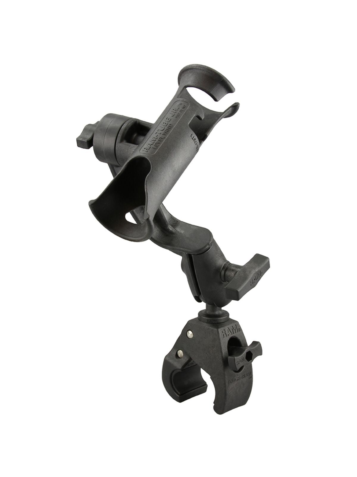 RAM Mounts Verbundstoff-Angelrutenhalter Tube Jr. mit Ratchet-Arm - C-Kugel (1,5 Zoll), Tough-Claw mittel (Durchmesser 25,4-40,6 mm) – Produktansicht