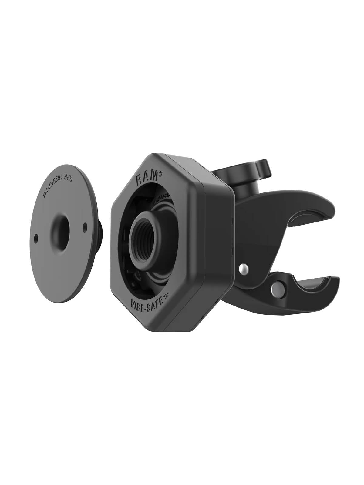 RAM Mounts Tough-Claw klein mit Vibe-Safe Adapter - 2-Loch AMPS Aufnahme – Produktansicht