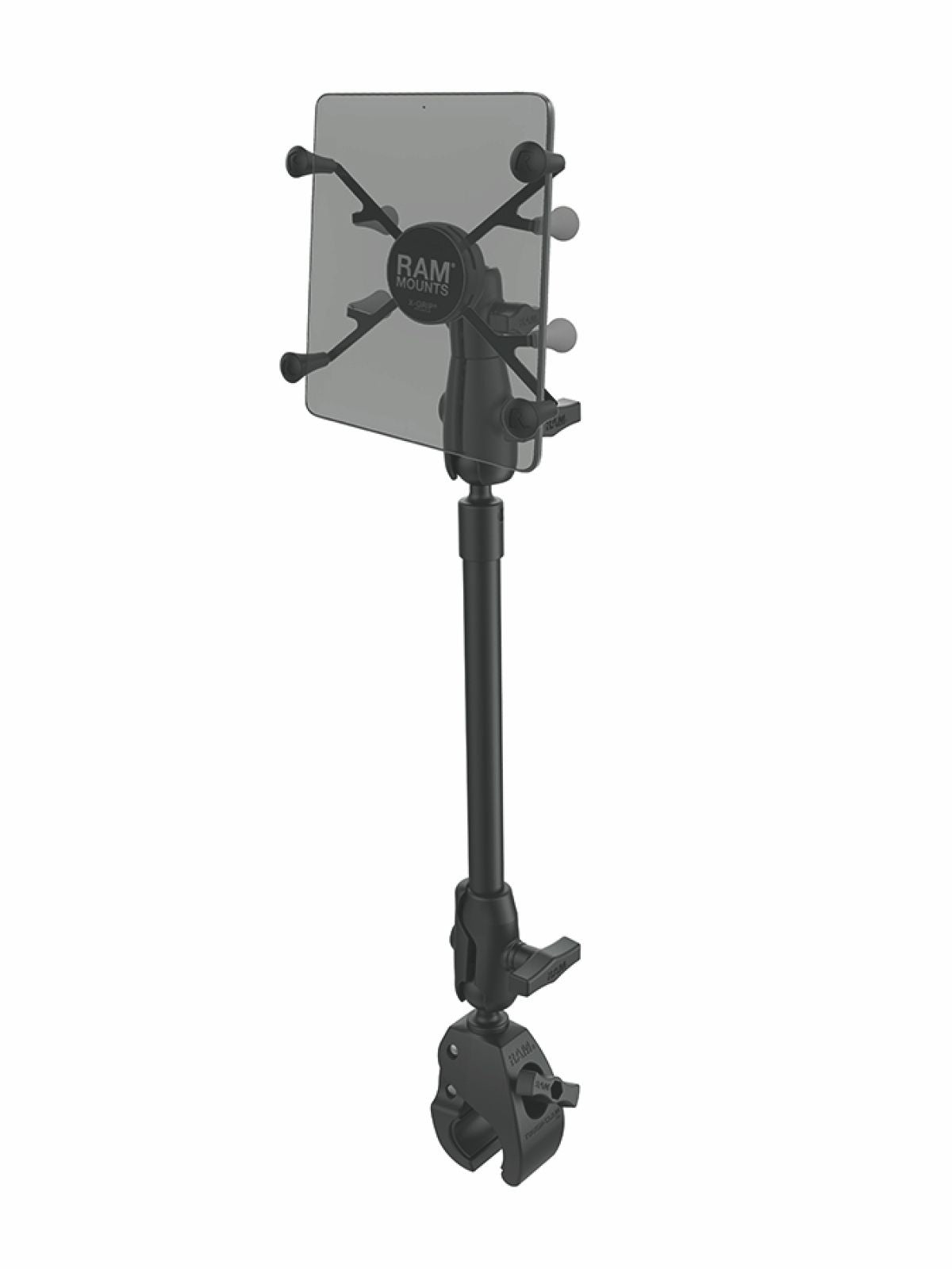 RAM Mounts X-Grip Rohr-Halterung für 7-8 Zoll Tablets - Runde Basisplatte - B- & C Kugel Verbindungsarm - RAM 9 Zoll Rohr (ca. 229 mm Länge) - Große Tough-Claw - B- & C-Kugel (1 & 1,5 Zoll) - Gesamtlänge ca. 660 mm – Produktansicht