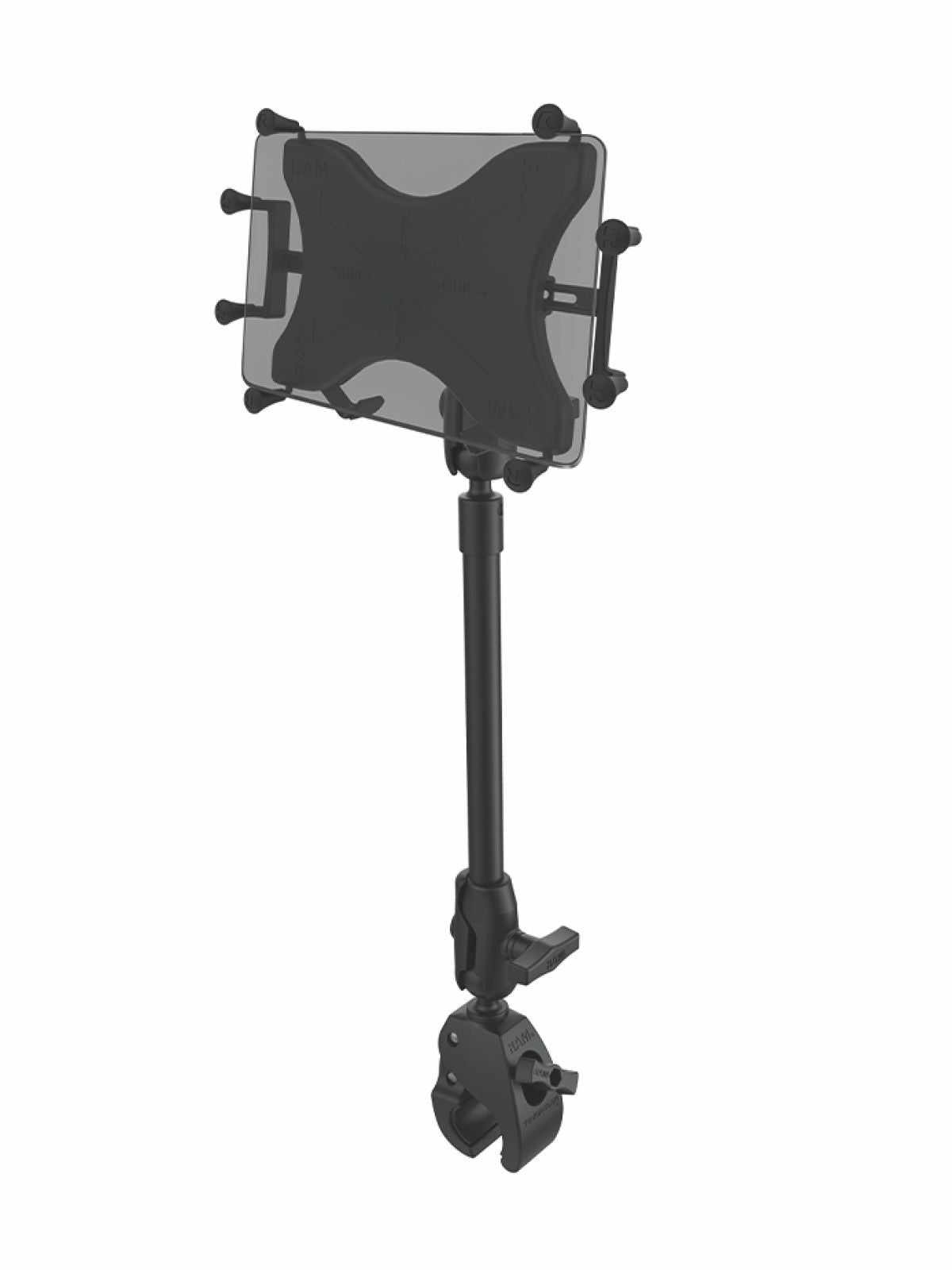 RAM Mounts X-Grip Rohr-Halterung für 9-11 Zoll Tablets - Runde Basisplatte - B- & C Kugel Verbindungsarm - RAM 9 Zoll Rohr (ca. 229 mm Länge) - Große Tough-Claw - B- & C-Kugel (1 & 1,5 Zoll) - Gesamtlänge ca. 660 mm – Produktansicht