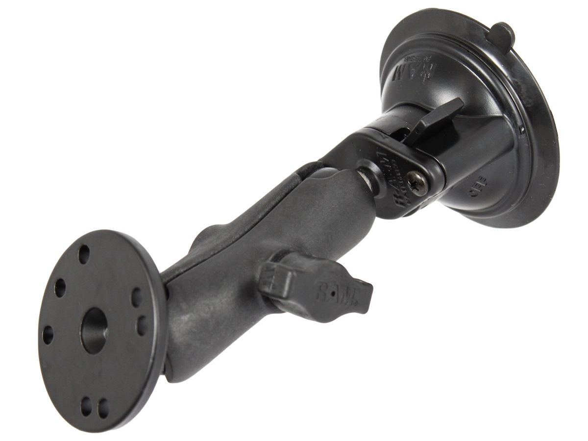 RAM Mounts Verbundstoff/Aluminium Saugfuss-Set mit AMPS-Anbindung - mittlerer Verbindungsarm, Diamond-Basisplatte (Aluminium, Trapez), runde Basisplatte (Aluminium, AMPS), B-Kugel (1 Zoll) – Produktansicht