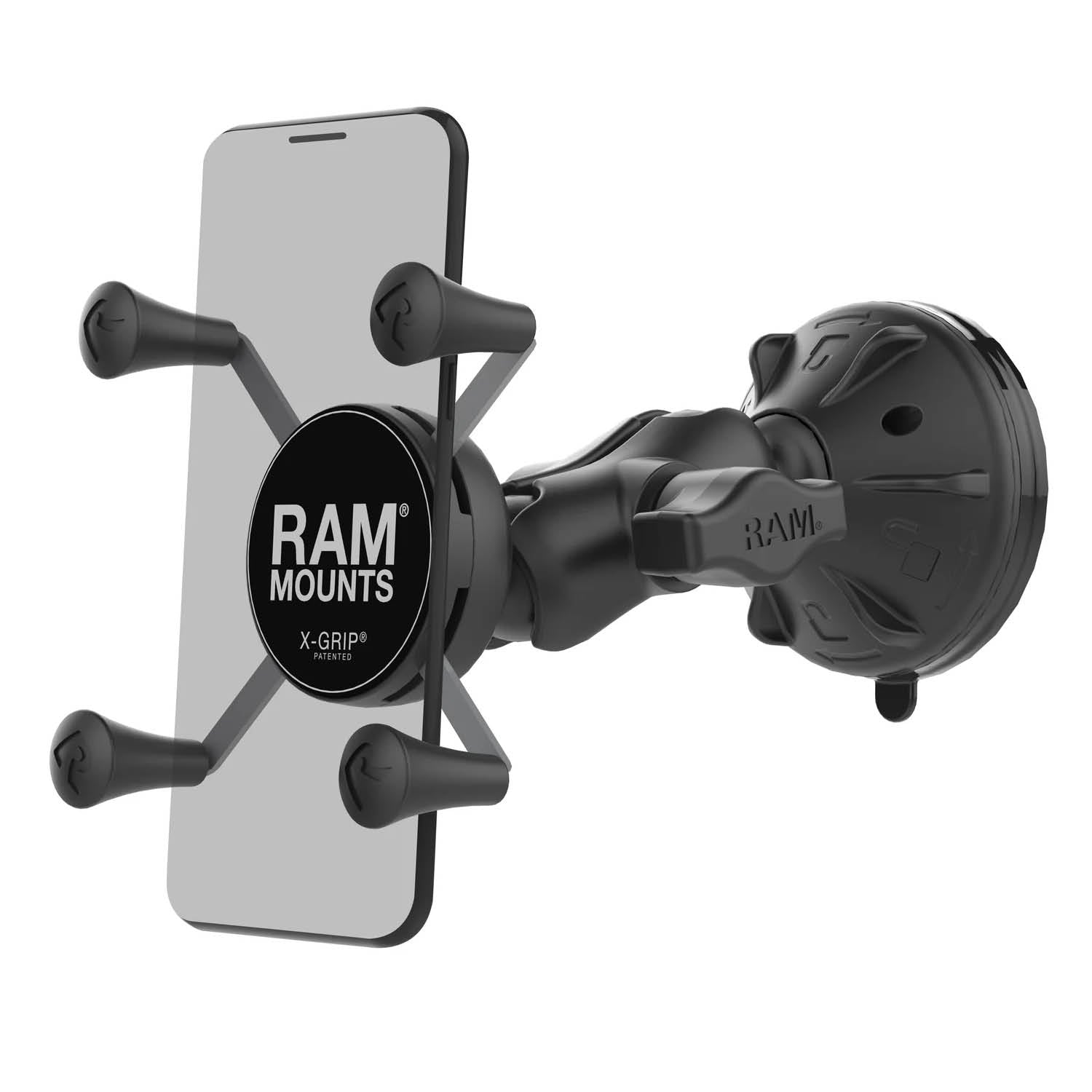 RAM Mounts X-Grip Saugfuß-Halterung für Smartphones (Verbundstoff) - Bis 82,55 mm Breite - Kurzer Verbindungsarm - Twist-Lock Saugfuß - B-Kugel (1 Zoll) – Produktansicht